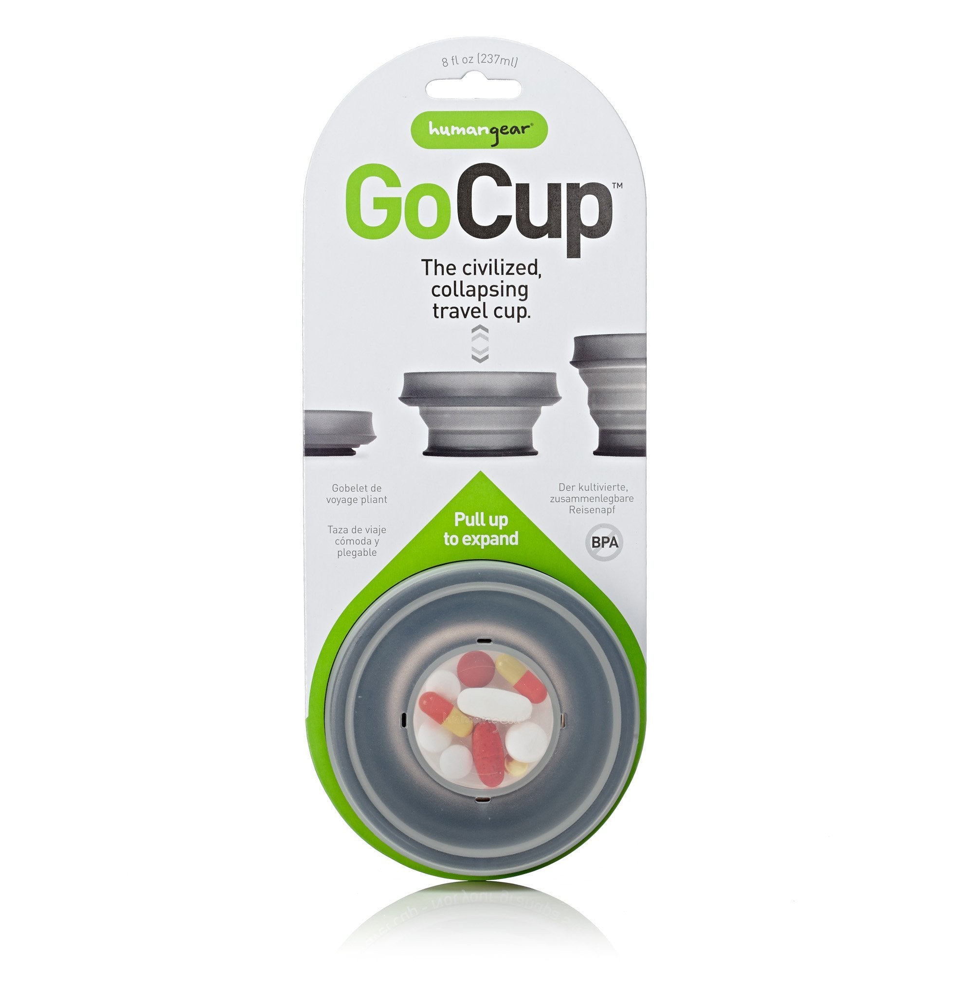 Humangear GoCup 8oz (237mL) Collapsible Travel Cup - Lightweight & Leak-Proof Drinking Cup for Camping, Hiking, Backpacking and Outdoor Adventures