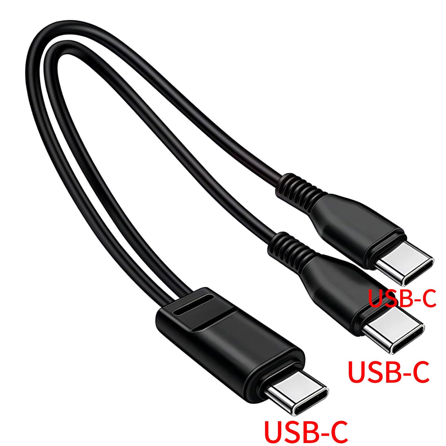 3.3FT 2-in-1 USB C Splitter Cable - Dual USB C Charging Cable with 2A Fast Charging, Type C to Double USB C Port Adapter - Compatible with iPhone 15, iPad Pro, Samsung S24, Google Pixel, Android Devices - Perfect for Home, Office & Travel Charging (Black)