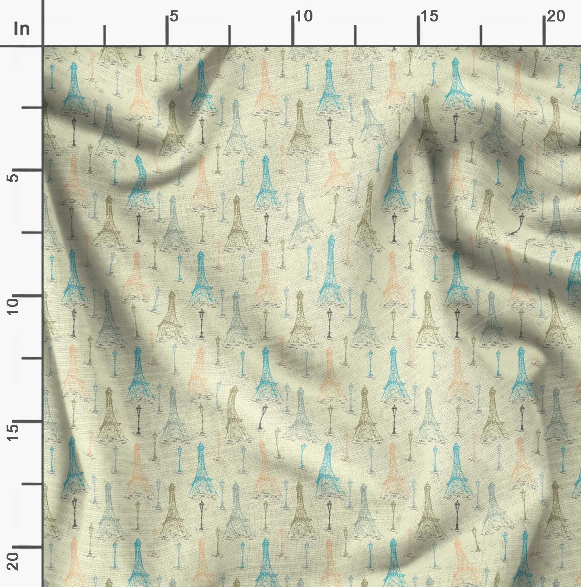 Soimoi Yellow Silk Fabric by The Yard - 42 Inch Wide - Eiffel Tower & Street Lamp Print - Perfect for DIY Home Decor, Sewing Projects, and Fashion Design