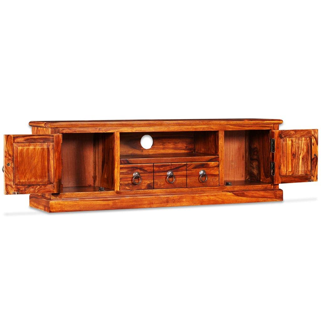 Rustic Solid Sheesham Wood TV Stand with Storage - 47.2