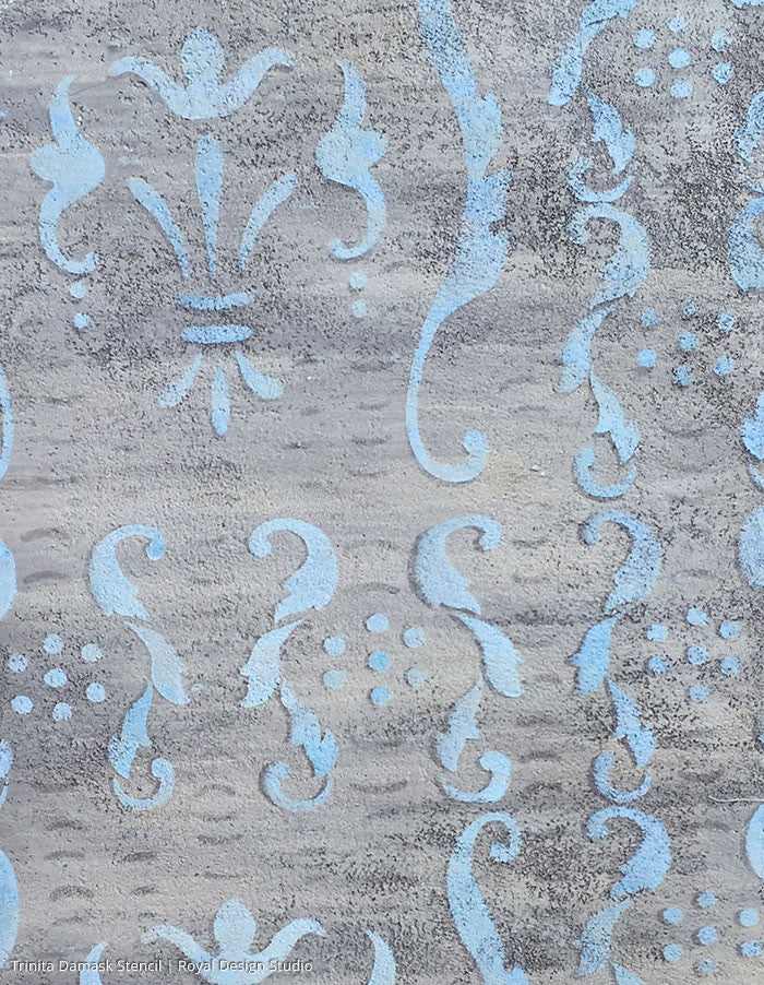 Trinita Alison Woolley Damask Wall Stencil - Reusable DIY Painting Template for Home Decor, Bedroom & Living Room Accent Walls