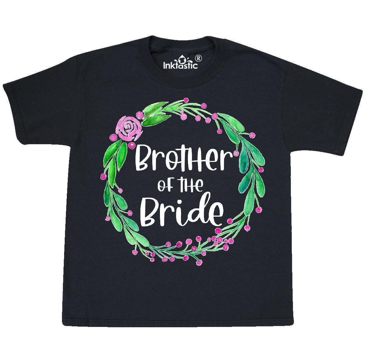 Inktastic Brother of The Bride Rose Wreath Youth T-Shirt | Funny Wedding Sibling Gift | Comfortable Cotton Tee for Kids & Teens | Perfect for Bridal Party, Rehearsal Dinners & Family Photos