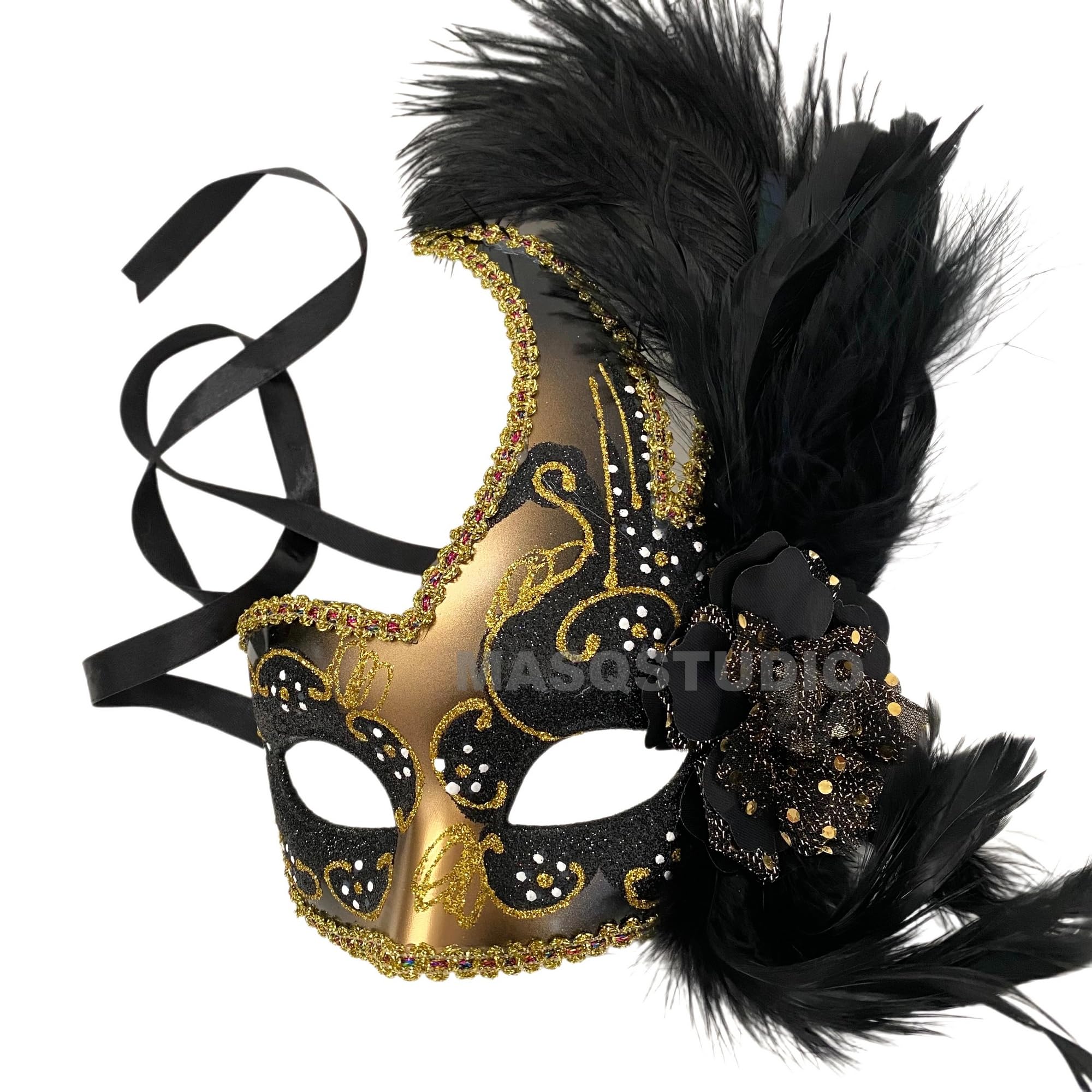 MasqStudio Elegant Brocade Lace Masquerade Mask - Venetian Ball, Mardi Gras, Burlesque, Prom, Wedding Party Accessory - Perfect for Costume Parties, Halloween & Formal Events