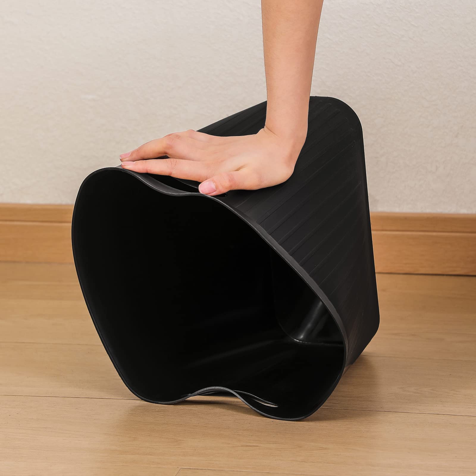 Rejomiik 3.5 Gallon Slim Plastic Trash Can with Handles - Small Waste Basket for Bathroom, Bedroom, Office, Kitchen & Dorm - Space-Saving Rectangular Garbage Bin (Black) | Perfect for Tight Spaces & Home Organization