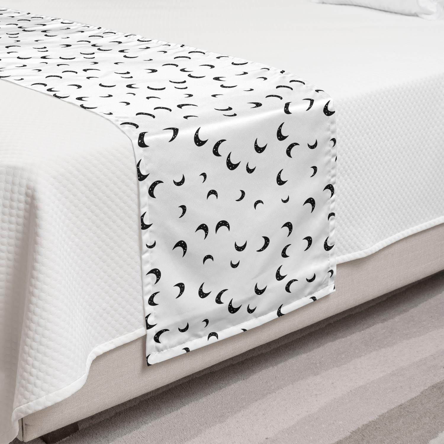 Ambesonne Half Moon Bed Runner - Crescent Halloween Inspired Minimalist Design with Plain Background - Decorative Bedding Scarf for Hotels, Homes & Guest Rooms in Dimm Gray & White - Perfect for Seasonal Decor, Bedroom Accents & Cozy Home Styling