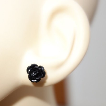 8mm Black Sterling Silver Rose Earrings for Women - Elegant Dainty Flower Jewelry for Date Night, Wedding & Special Occasions