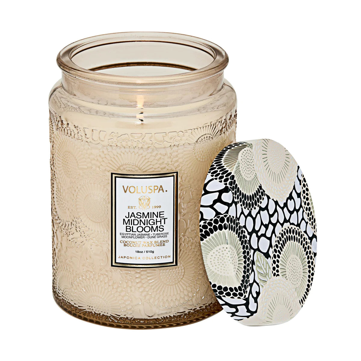 Jasmine Midnight Blooms Large Embossed Jar Candle - Aromatherapy Scented Soy Wax Candle for Home Decor, Relaxation & Romantic Ambiance | Perfect for Bedroom, Bathroom & Living Room
