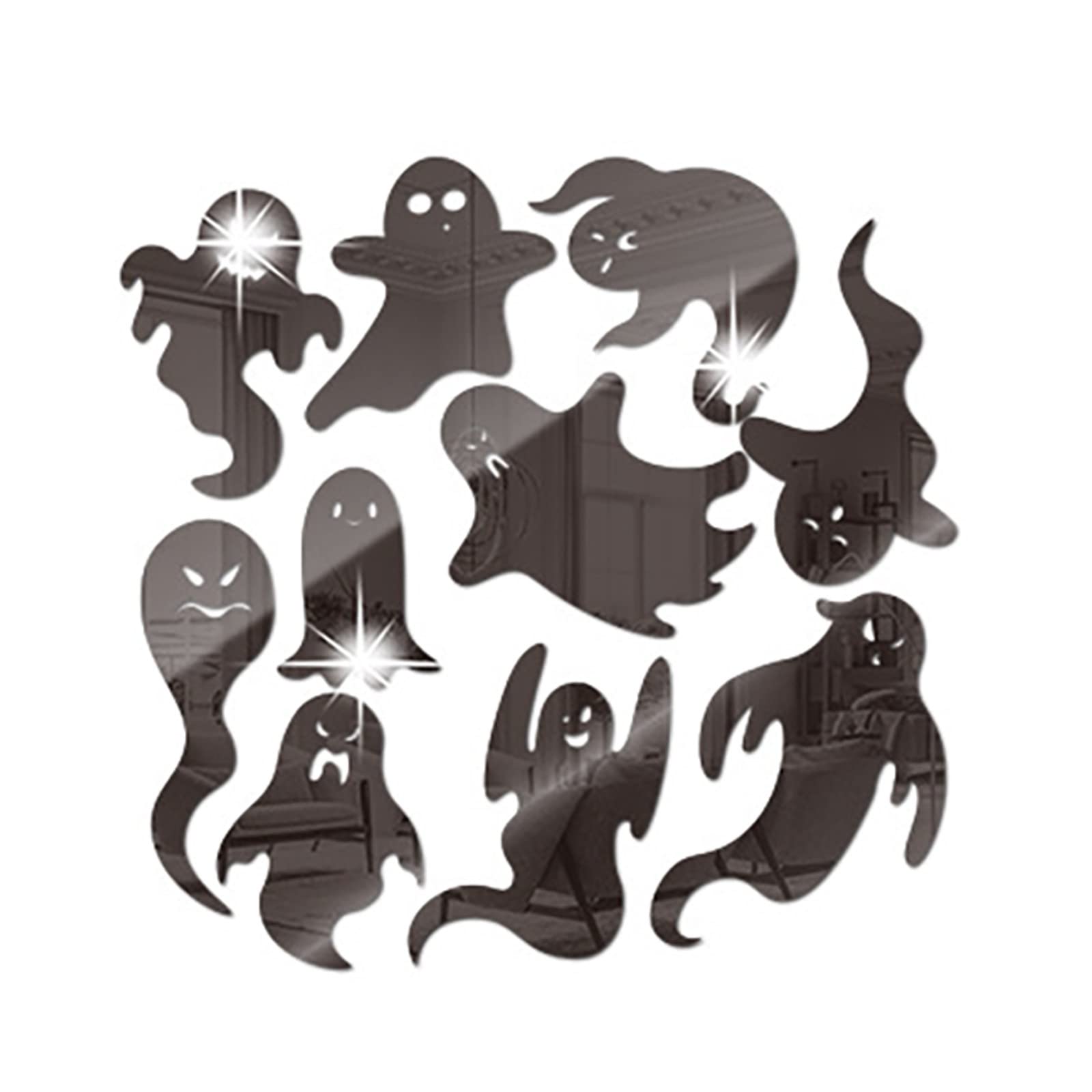 Halloween Ghost Mirror Wall Stickers - 10 Pack Self-Adhesive Acrylic Horror Decor for Home, Party & Haunted House