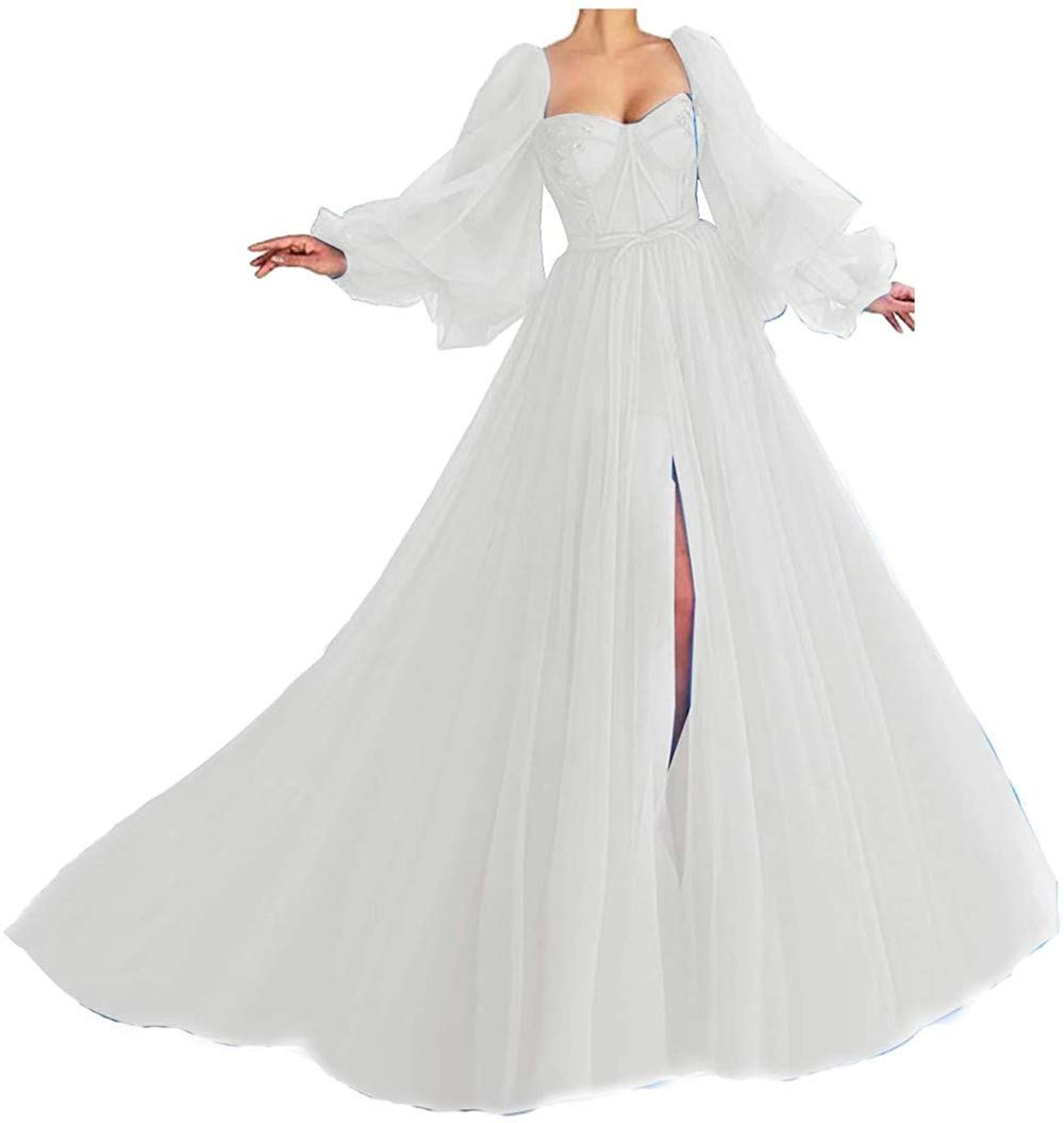 Elegant Long Sweetheart Tulle Prom Dresses for Women - Formal Ball Gown with Sleeves | Perfect for Homecoming, Wedding, and Evening Parties