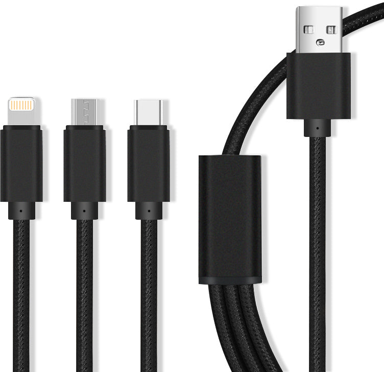 3-in-1 Charging Cable - Lightning, Micro USB & USB-C to USB Fast Charger & Data Sync Cable for iPhone, Android & More - Perfect for Home, Office & Travel