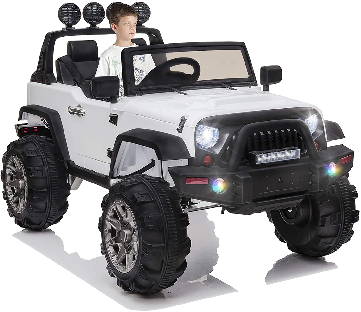 OTTARO 12V Kids Electric Ride-On Car with Parental Remote Control - Battery Powered Toy Truck for Boys & Girls, LED Lights, MP3 Player, Safety Belt & Spring Suspension (White) - Perfect for Birthday Gifts, Outdoor Play & Driveway Fun