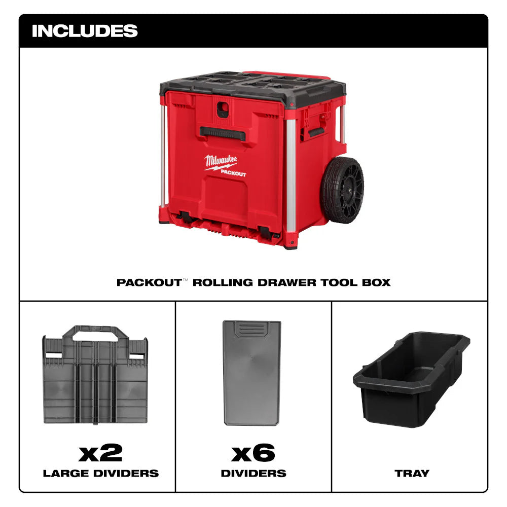 Milwaukee Packout 3-Piece Set with Rolling Drawer Bottom - Heavy Duty Tool Storage System for Jobsite Organization & Contractor Tools