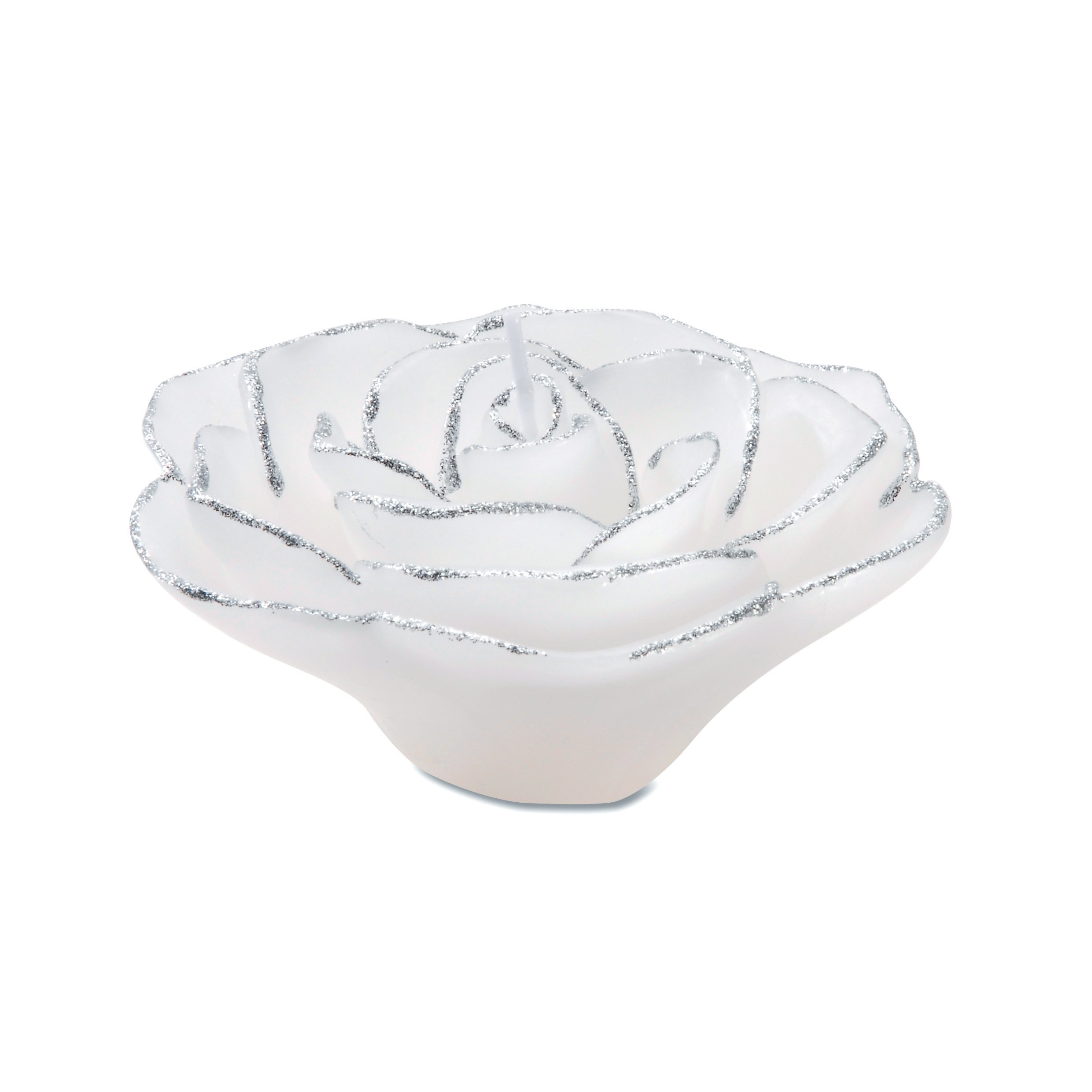 Darice White & Silver Rose Shaped Floating Candles - Elegant Floral Tea Light Candles for Wedding Centerpieces, Romantic Bath Decor, Spa Parties & Home Decoration