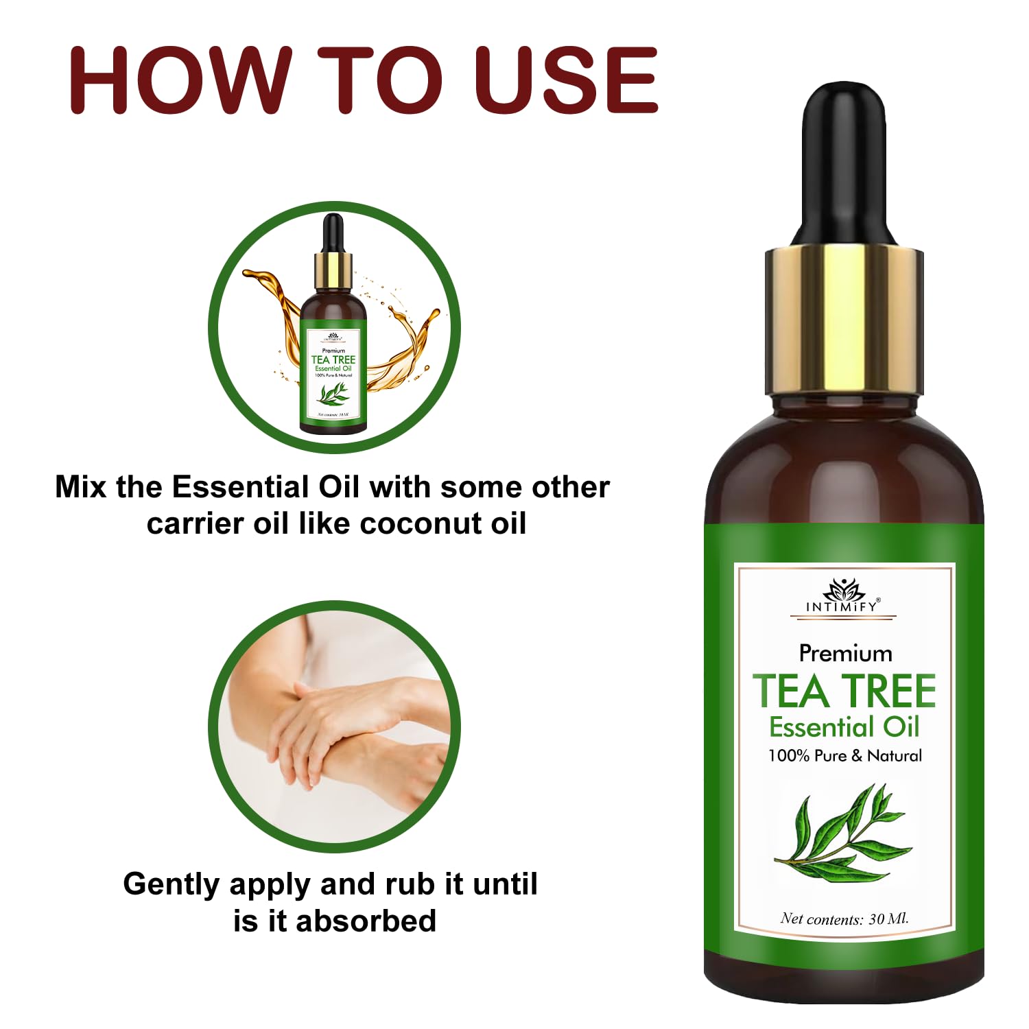 INTIMIFY 100% Pure Tea Tree Essential Oil for Hair Growth, Acne Treatment & Skin Care | Natural Aromatherapy for Women & Men | 30ml (1 Pack) | Perfect for DIY Beauty, Scalp Massage & Relaxation