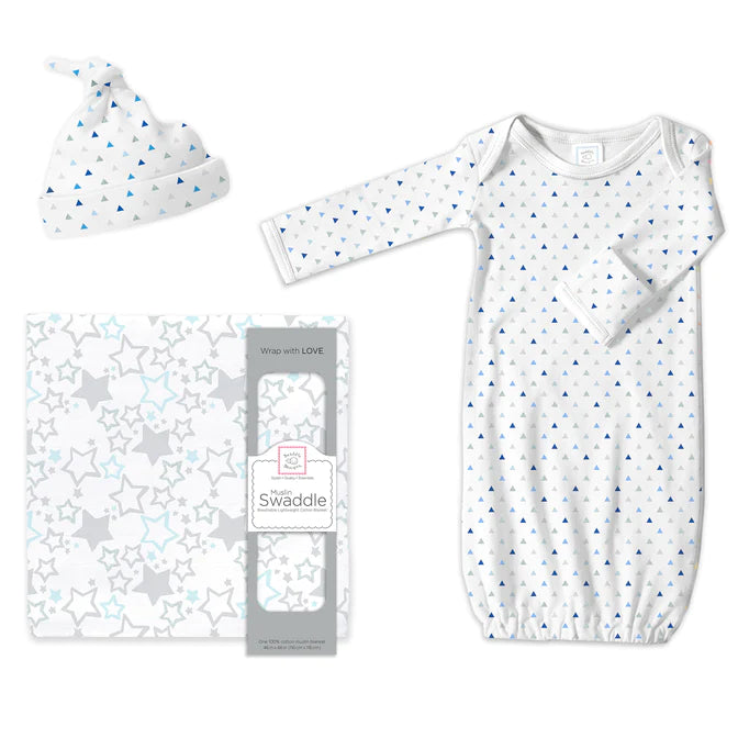 Premium Muslin Swaddle Blanket & Pajama Gift Set for Babies - Tiny Triangles Design (BGB 0031) | Soft & Breathable for Newborn Sleep, Swaddling & Photo Shoots