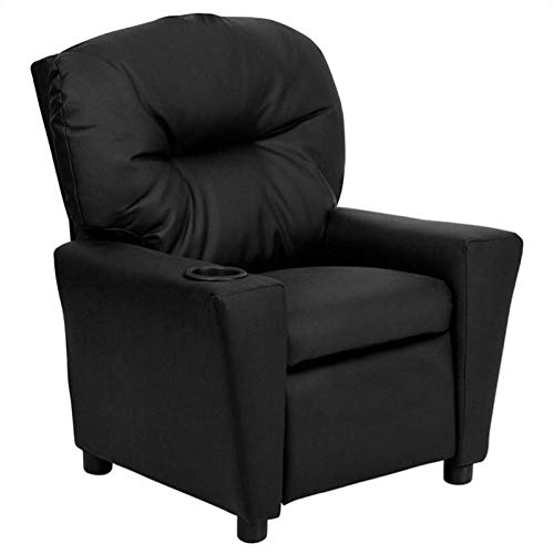 BOWERY HILL Kids Recliner Chair with Cup Holder - Soft Black PU Leather Reclining Chair for Boys & Girls - Perfect for Bedroom, Playroom & Movie Nights