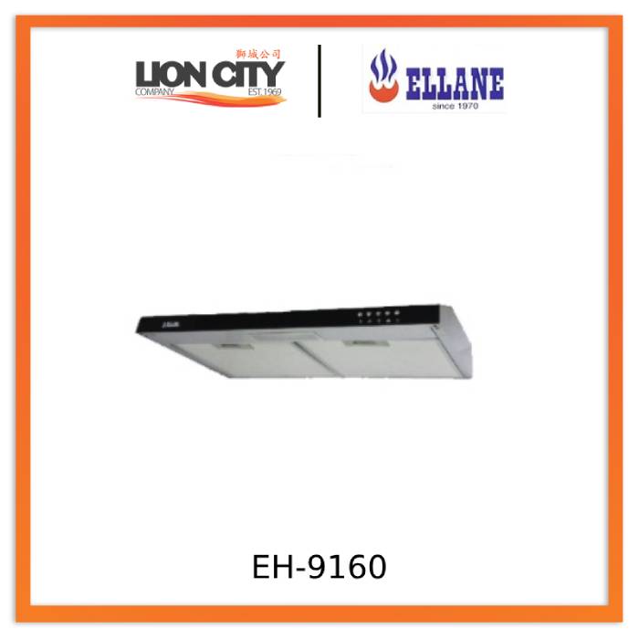 Ellane EH 9160 60cm Slimline Range Hood with Black Panel - Modern Kitchen Ventilation for Smoke & Odor Removal