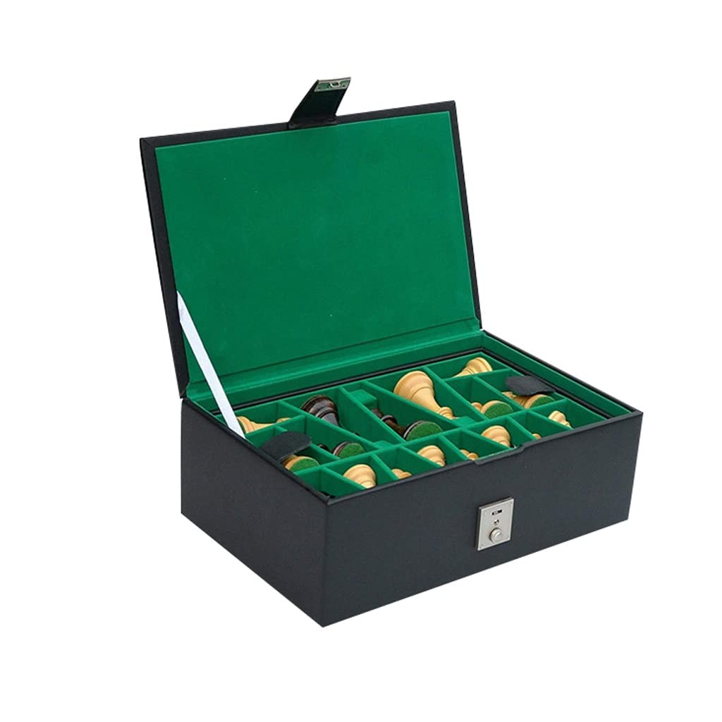 Premium Leather Chess Piece Storage Box - Black Travel Organizer with 34 Slots for 4-4.25in King Chess Pieces | Portable Chess Accessories Case for Tournament, Home & Travel | Perfect for Chess Enthusiasts, Club Games & On-the-Go Play