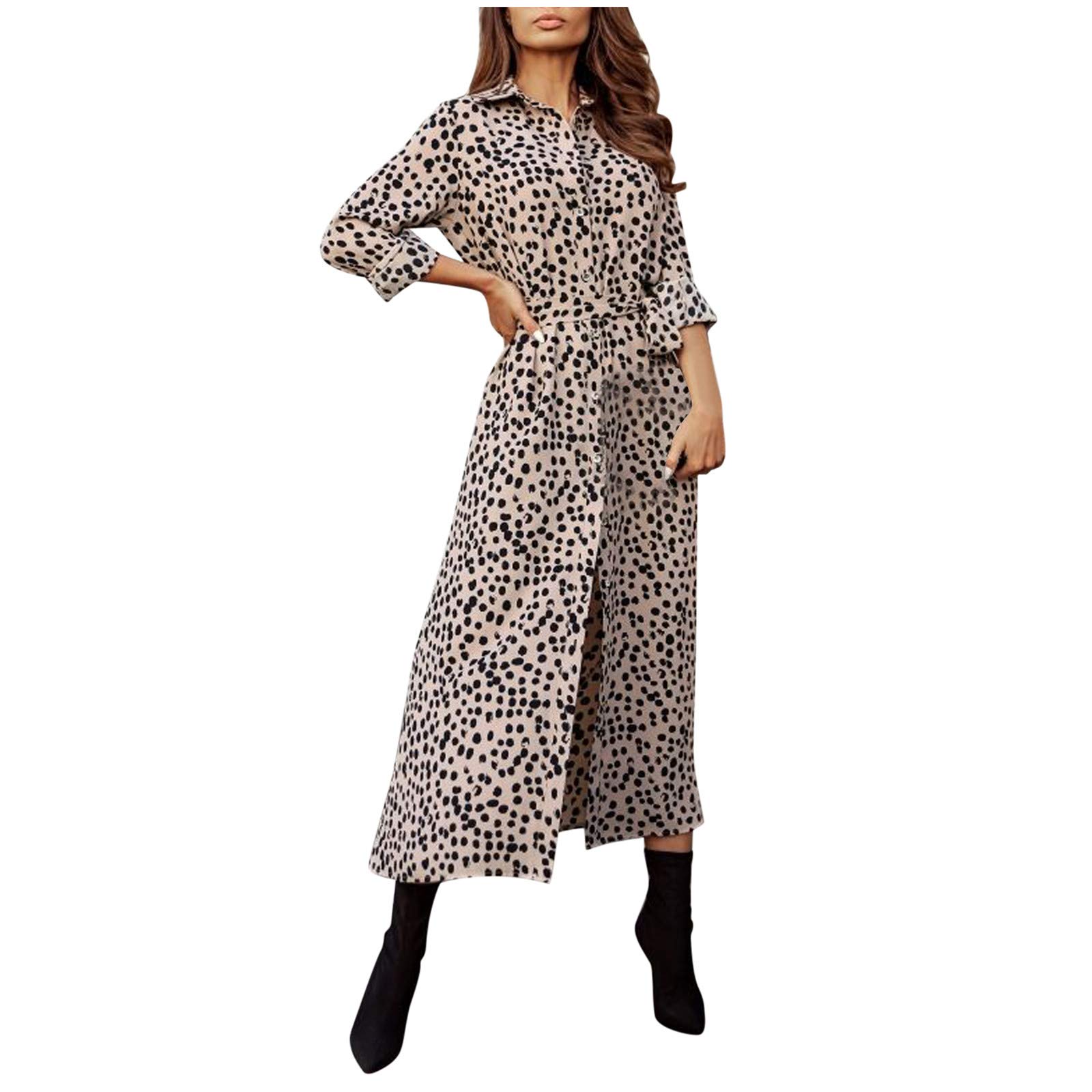 Pinkpaopao Women's Long Sleeve Boho Swing Dress - Flowy High Waist Casual & Party Dress for Fall | Perfect for Date Nights, Office Wear & Special Occasions