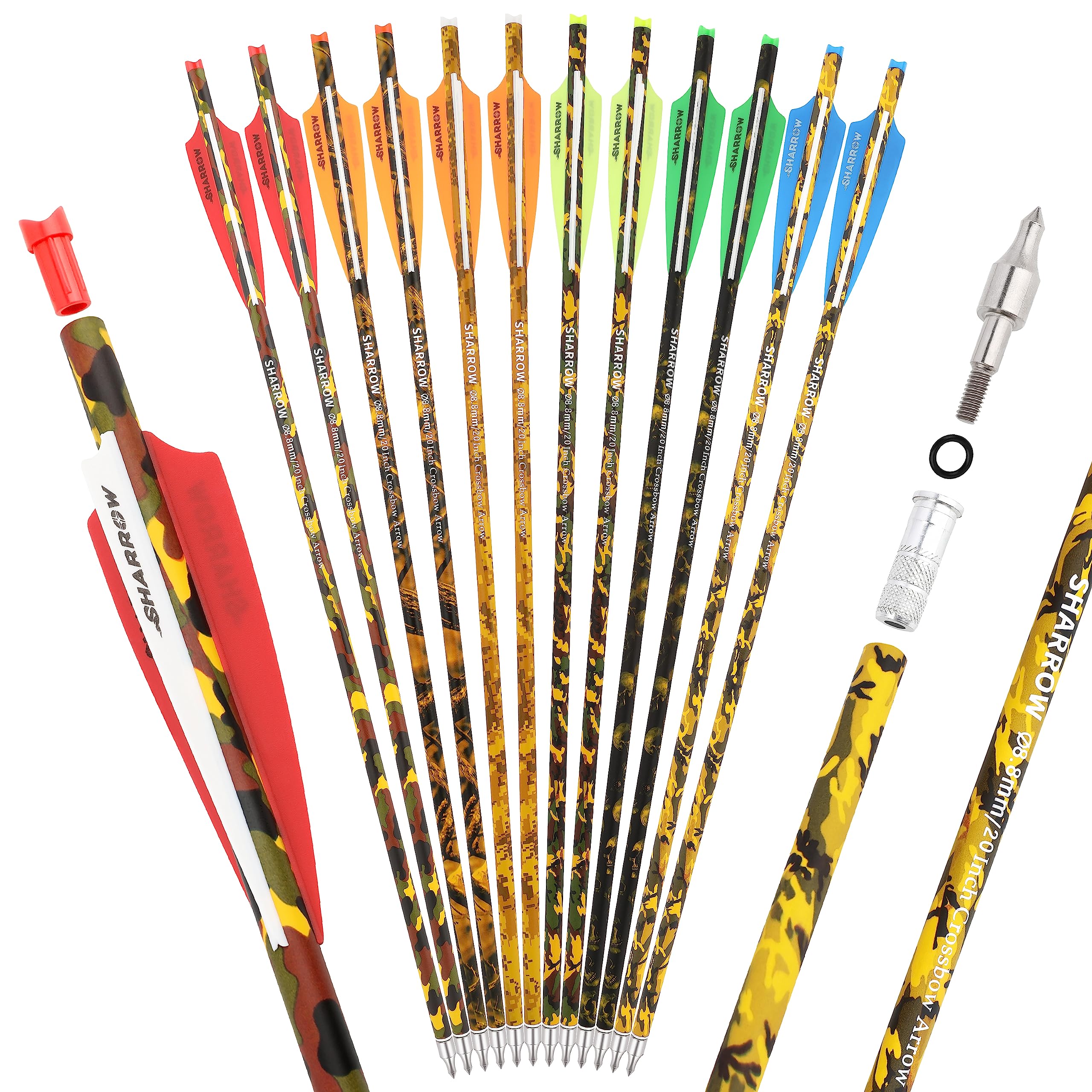 ZSHJGJR 6/12pcs Carbon Crossbow Bolts 16-22 Inch Archery Arrows with 125 Grain Removable Tips for Hunting, Shooting, and Outdoor Adventures