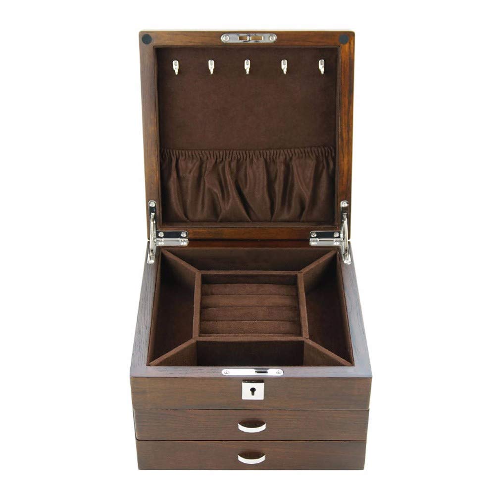 DLRUIHENGXIANGMU Solid Wood Elm Jewelry Box with 3 Drawers & Partition - Perfect Organizer for Earrings, Bracelets, Rings & Watches | Elegant Jewelry Storage for Women | Ideal for Bedroom, Dresser & Travel