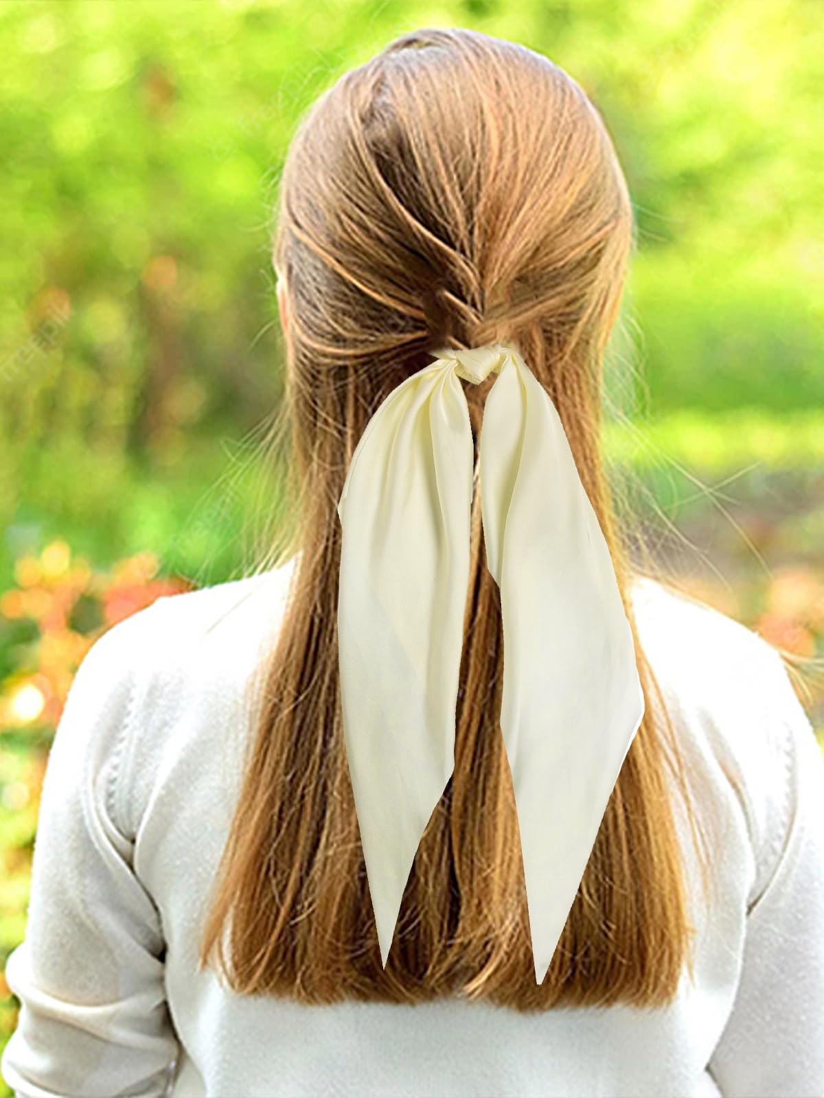 LFOUVRE 3PCS Satin Hair Scrunchie Set - Knotted Bow Hair Ties & Elastic Bands for Women & Girls - Soft Ponytail Holders (Camel, Apricot, Ivory) - Perfect for School, Work, Parties & Everyday Styling