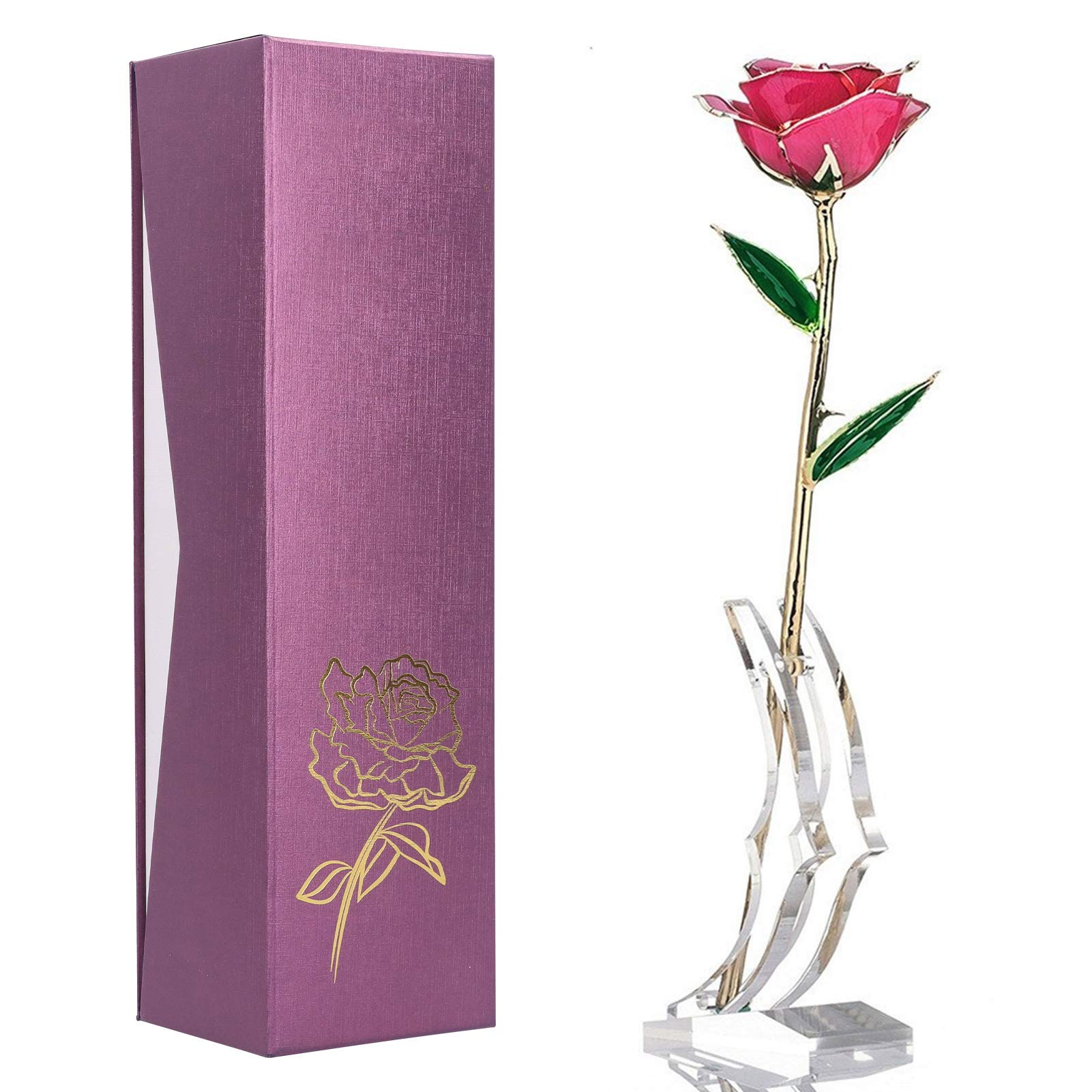 24K Gold Dipped Pink Rose - Real Golden Plated Preserved Rose Flower with Crystal Stand for Mom, Valentine's Day, Christmas, Birthday & Anniversary Gifts | Perfect for Home Decor, Wedding Centerpieces & Romantic Surprises