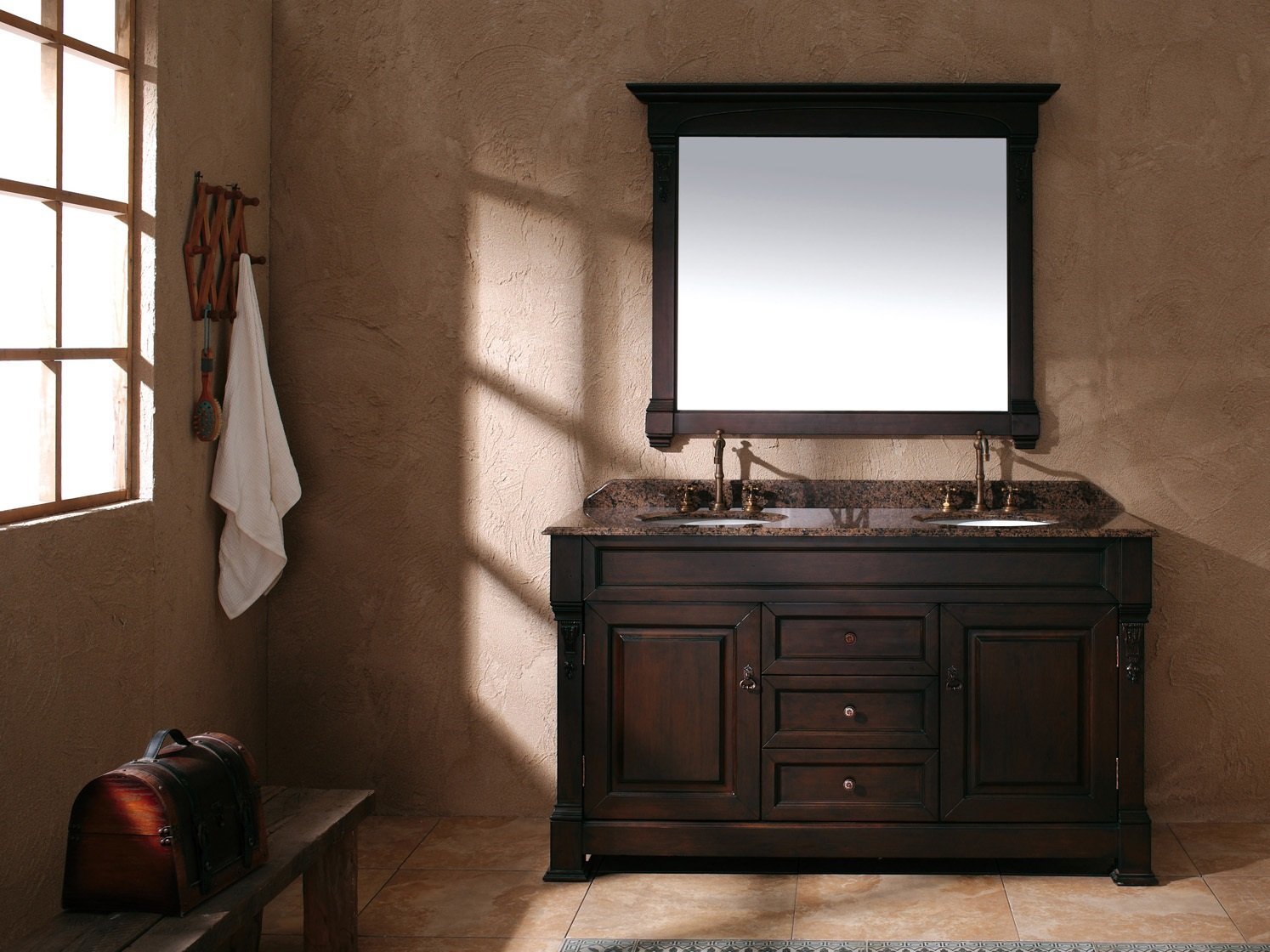 James Martin Furniture 60-Inch Double Cabinet Vanity in Burnished Mahogany - Elegant Bathroom Storage with Mirror & Sink Space for Master Bath or Guest Room