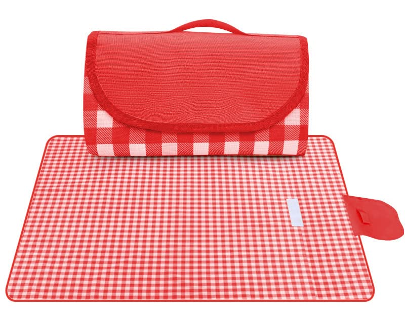 Waterproof Foldable Picnic Blanket - Sandproof Outdoor Beach Mat for Camping, Hiking & Travel - Portable Lightweight Blanket for Park, Beach, Picnic (Red)