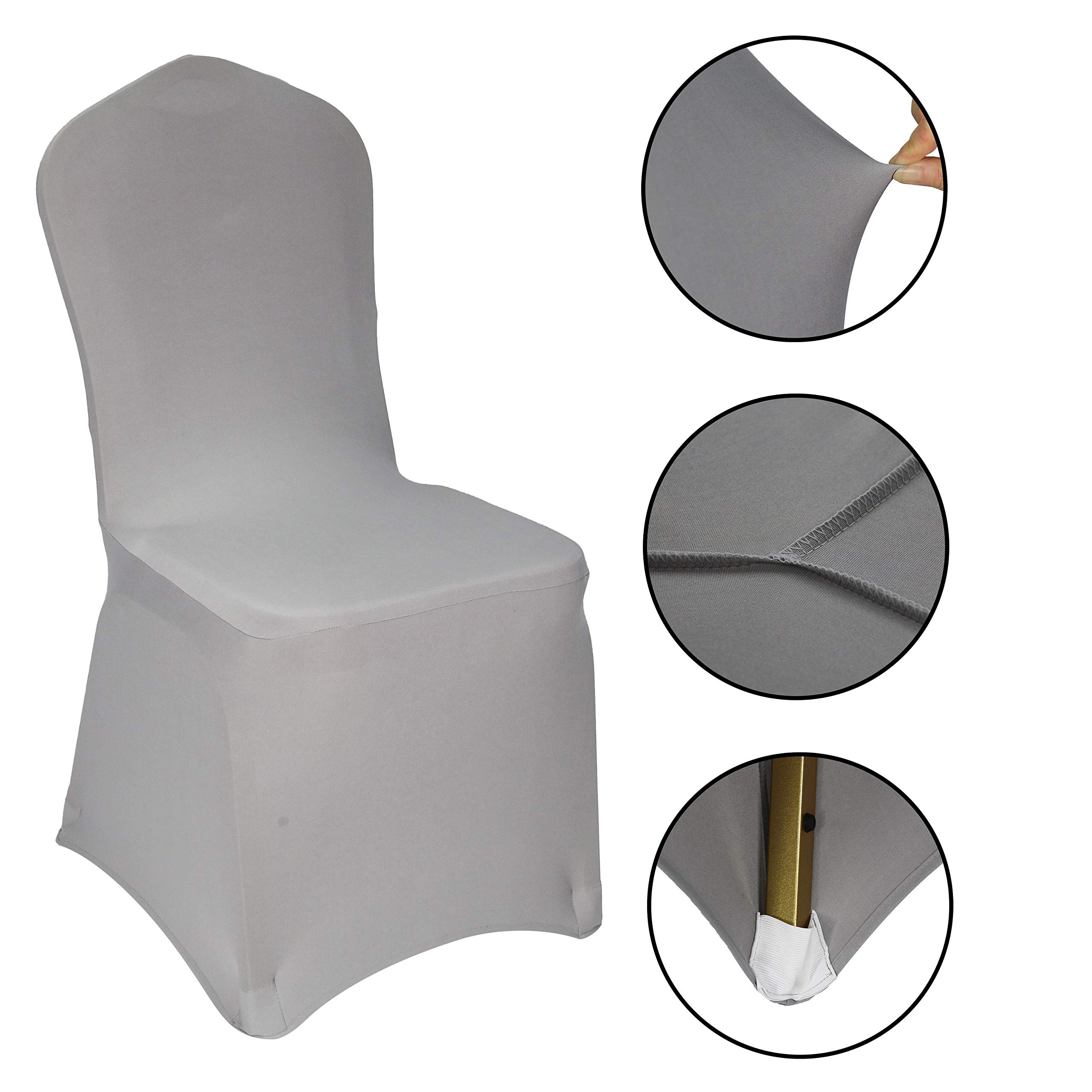 WELMATCH Silver Spandex Chair Covers - 50 Pack Stretch Elastic Universal Chair Slipcovers for Wedding, Banquet, Party & Dining Room Decor - Perfect for Events & Home Decor (Silver, 50 Count)