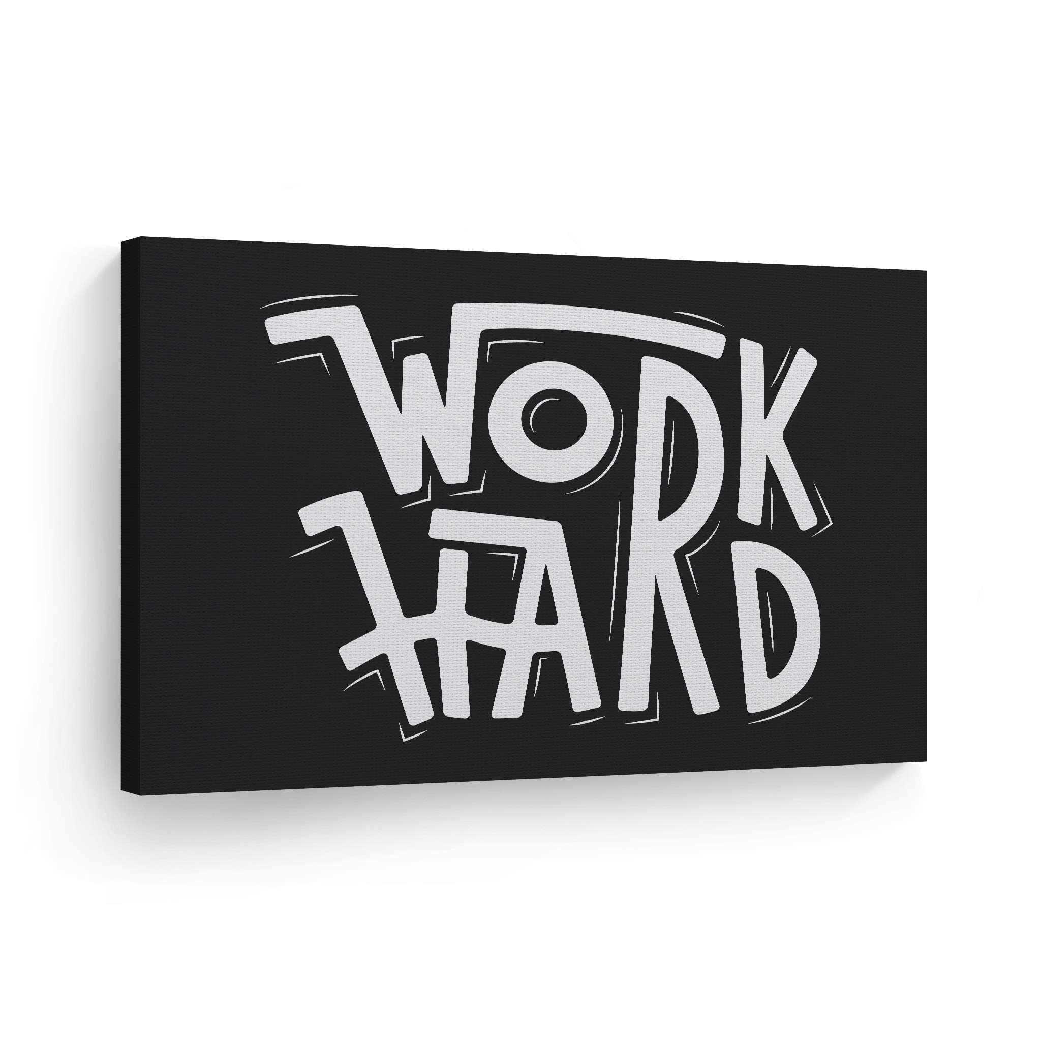 Work Hard Motivational Canvas Wall Art - Black & White Inspirational Quote Print for Office Decor, Entrepreneur Gift (30x40 Inch) | Ready to Hang Modern Home & Workplace Wall Decor
