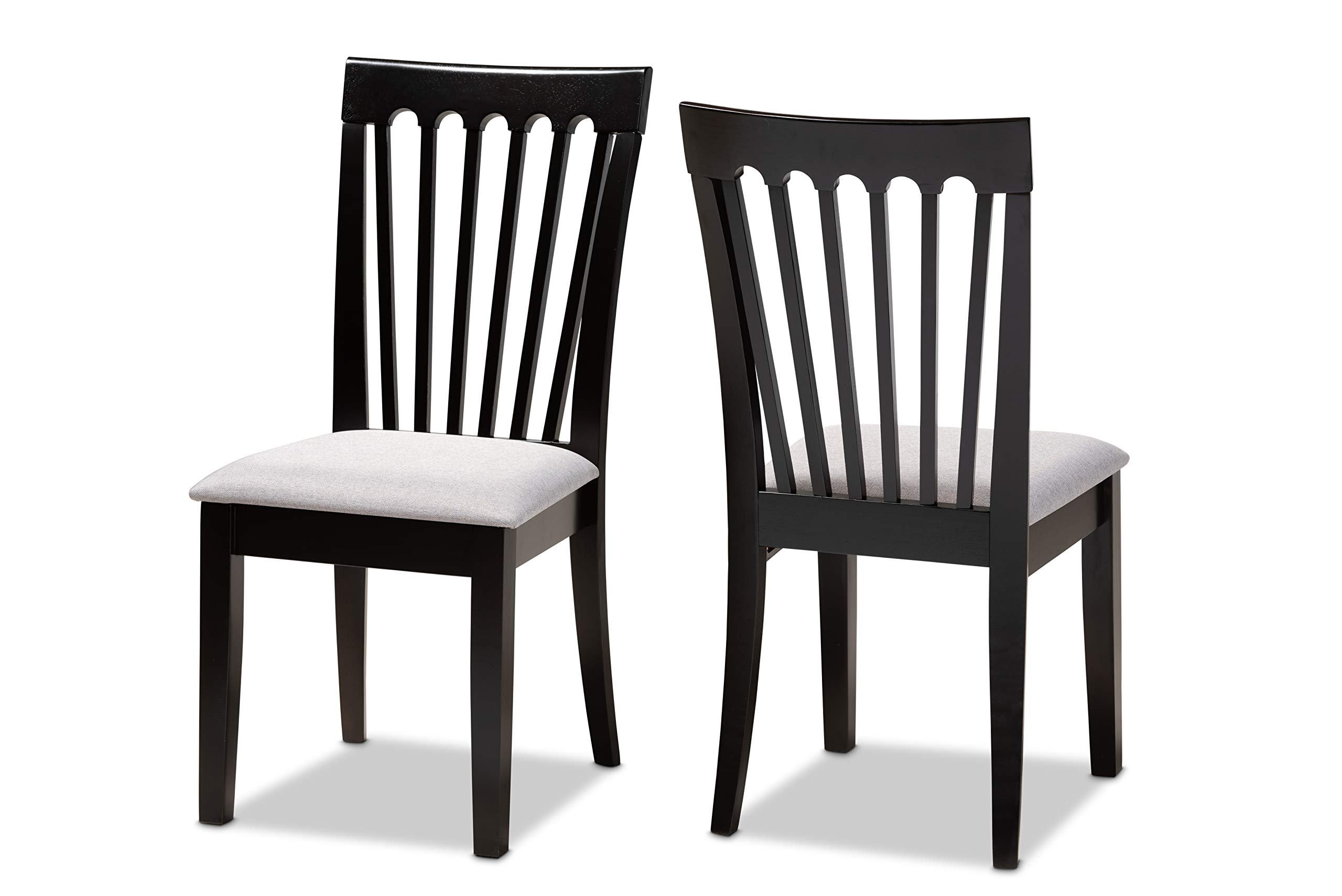 Baxton Studio Minette 2-Piece Dining Chair Set - Gray Fabric Upholstered Seats with Espresso Brown Wood Frame - Perfect for Kitchen, Dining Room & Small Space Decor