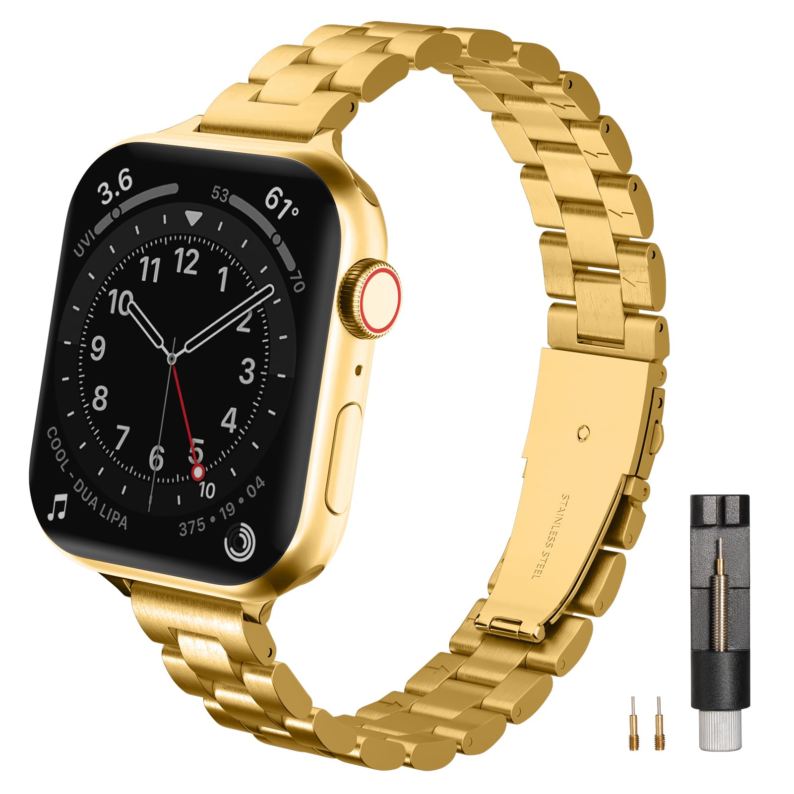 Premium Slim Stainless Steel Apple Watch Band - Compatible with Series 9/8/7/6/5/4/3/2/1/SE/Ultra (38mm 40mm 41mm 42mm 44mm 45mm 49mm) - Elegant Metal Chain Strap for Women - Perfect for Workouts, Office Wear & Everyday Fashion Accessory