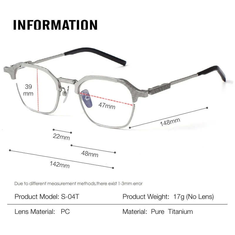 Stylish Unisex Full Rim Flat Top Square Titanium Eyeglasses Frame 490420 - Perfect for Work, Reading & Fashion Accessories
