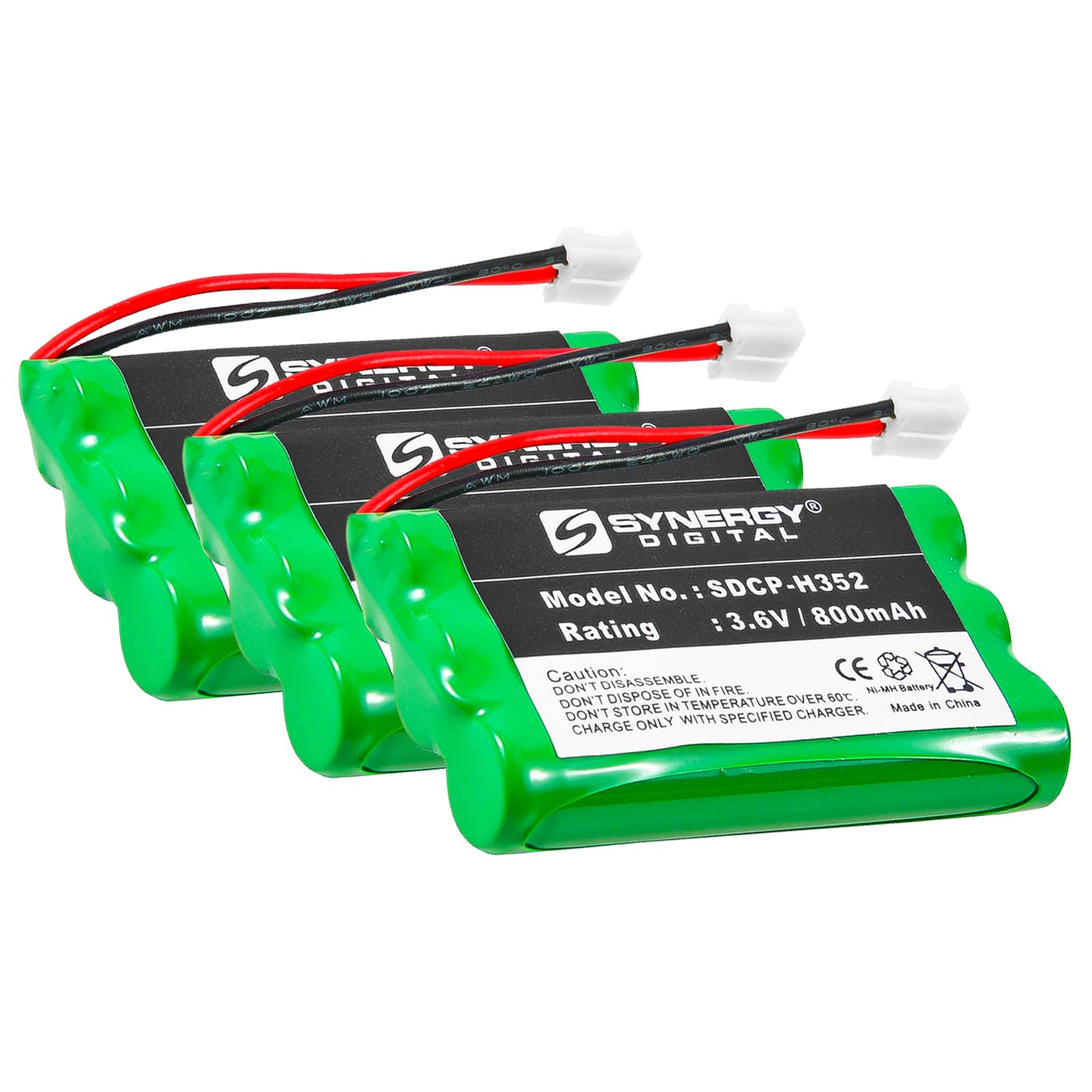Synergy Digital Rechargeable Ni-MH Battery 3.6V 800mAh - 3 Pack Replacement for GE GP80AAALH3BMJ & GP85AAALH3BMJ Cordless Phones - Long Lasting Power for Home & Office Use