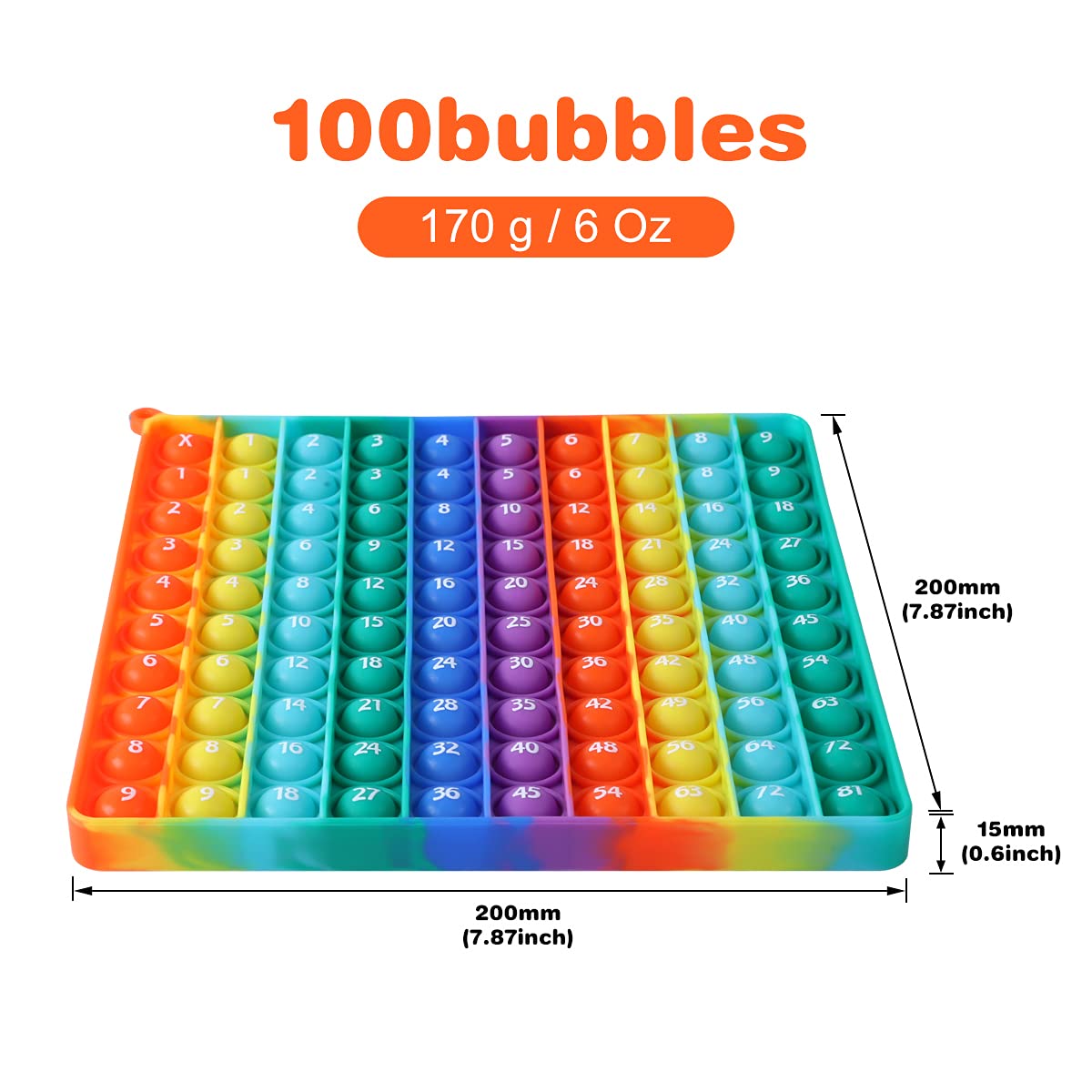 **Kingmall Rainbow Square Fidget Toy - 9x9 Multiplication Games, 100 Bubbles Stress Relief Pop for Kids & Teachers - Includes 1-9 Times Tables - Perfect for Math Learning & Classroom Activities**
