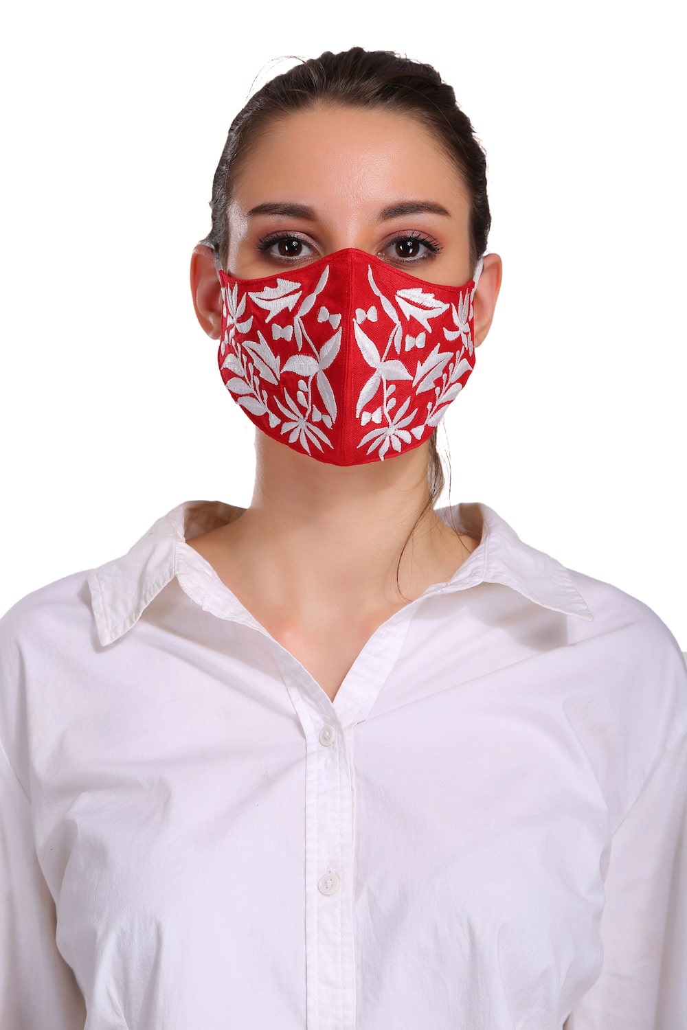 Floral Hand Embroidered Rayon Face Mask - Reusable Washable Fabric Mask for Women - Perfect for Daily Wear, Travel & Outdoor Activities