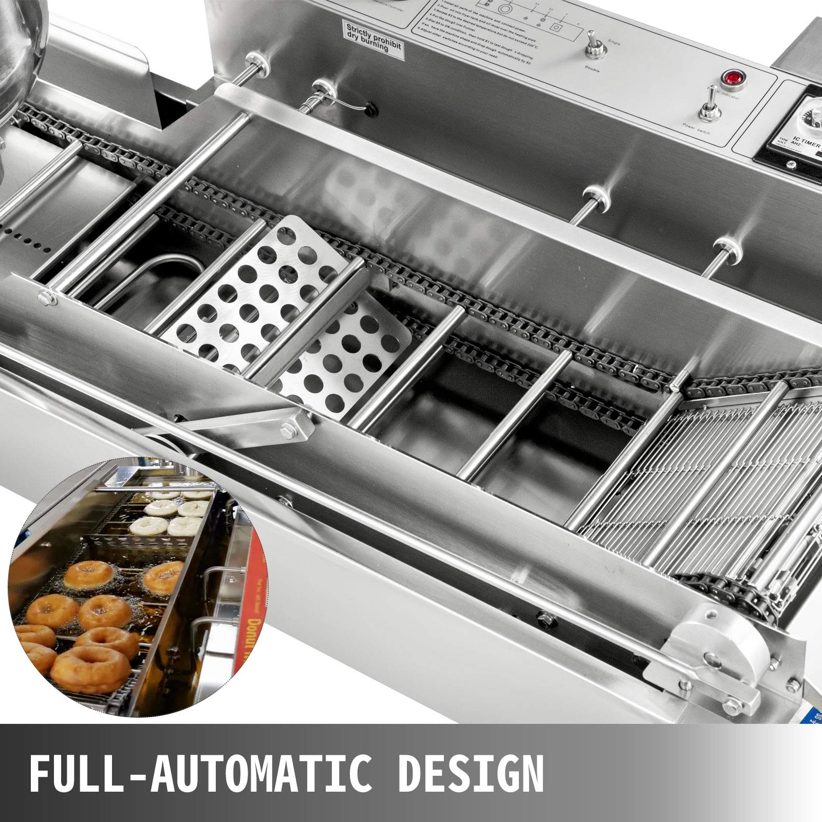 VEVOR Commercial Automatic Donut Maker Machine - 2 Rows 7L Hopper with 3 Size Molds, 110V Doughnut Fryer, Intelligent Control Panel, 304 Stainless Steel - Perfect for Bakeries, Cafes, and Donut Shops