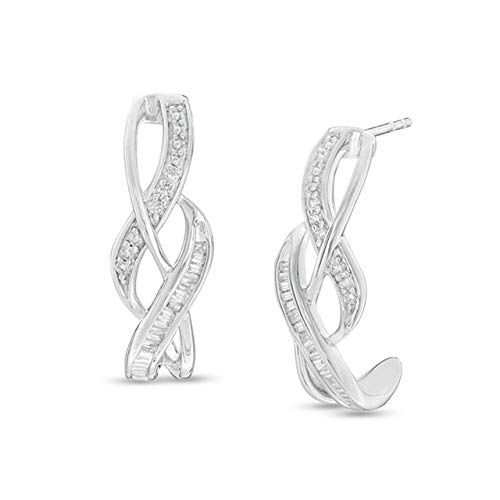 0.20 CT Baguette & Round Cut Lab-Grown Diamond Twist Hoop Earrings in 14k White Gold - Perfect for Weddings, Parties & Special Occasions