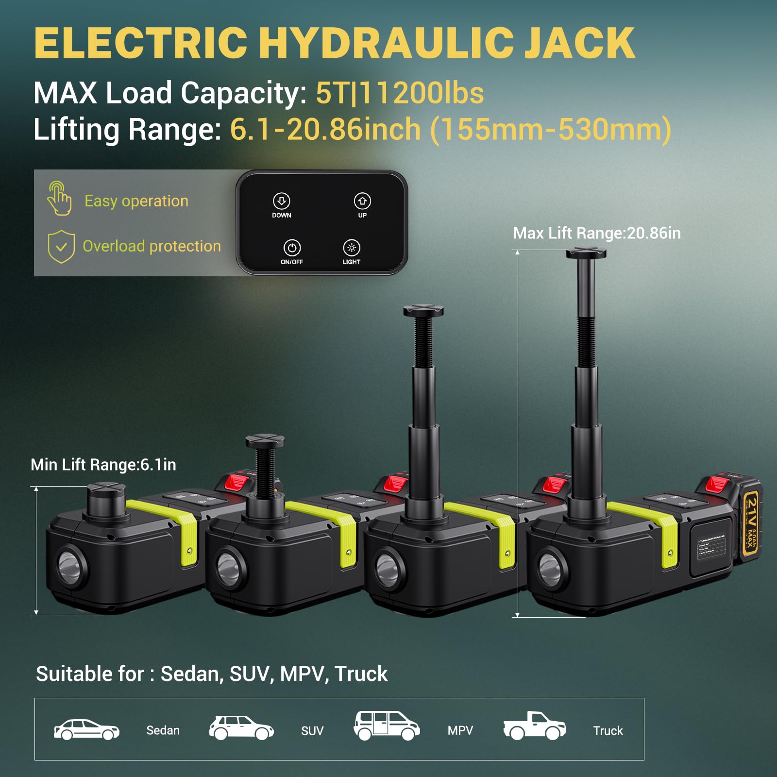5 Ton Cordless Electric Hydraulic Car Jack Kit with Lithium Battery & Impact Wrench - Rechargeable Touchscreen Lifting System for Efficient Vehicle Maintenance - Perfect for Emergency Roadside Repairs, Garage Work, and DIY Auto Services