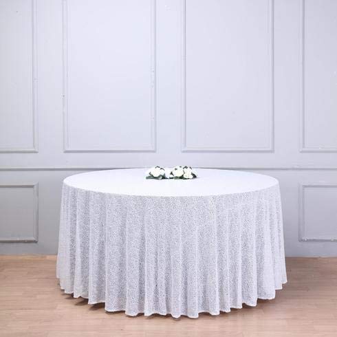 120 Inch Sequin Round Tablecloth - Premium Quality Big Payette White for Wedding, Birthday, Christmas Party & Hall Decoration | Elegant Dining & Event Table Cover