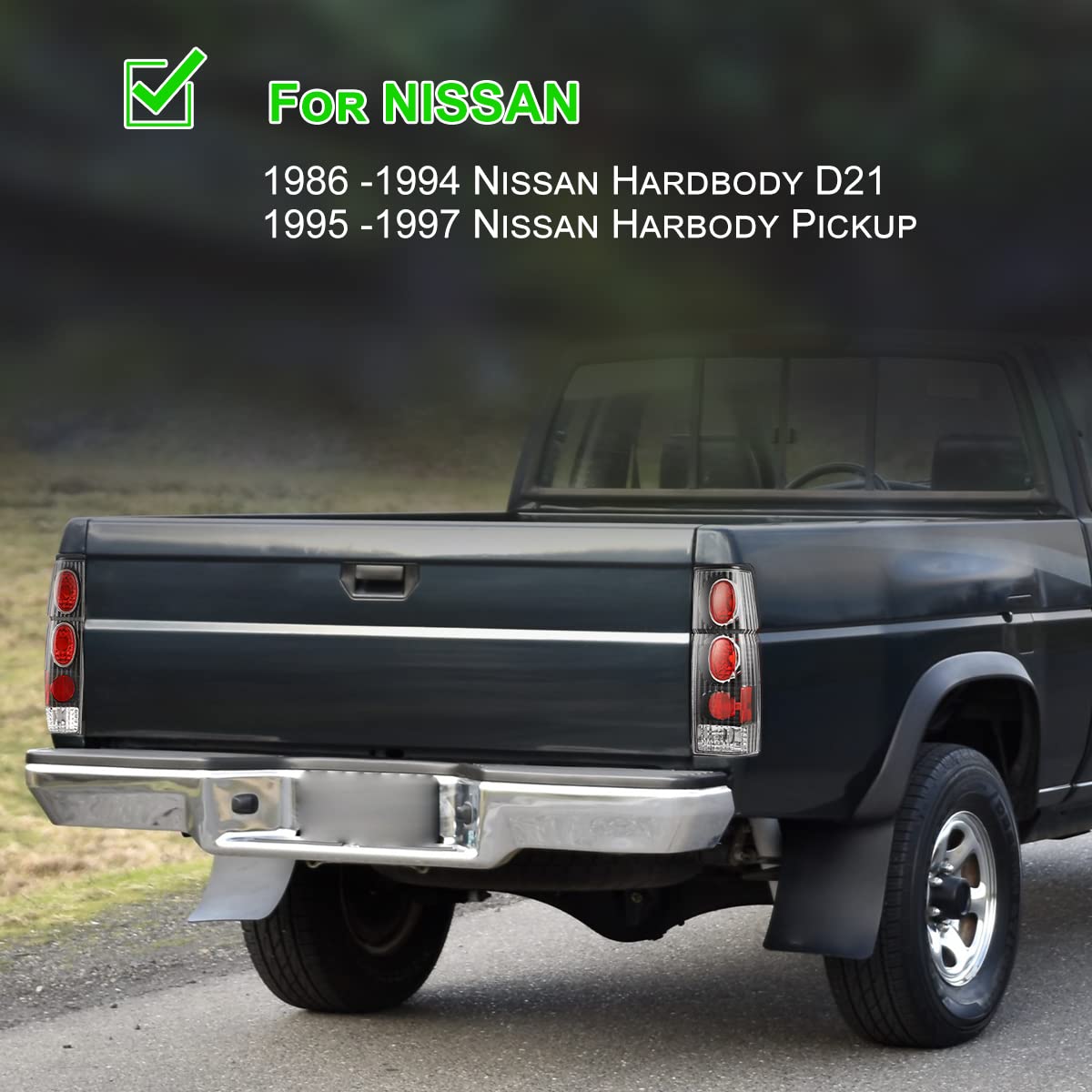 Nixon Offroad Tail Lights for Nissan Hardbody D21 SE XE 1986-1994 & Pickup SE XE 1995-1997 - Matte Black Housing with Clear Lens - Direct Replacement Rear Lamps Assembly (1 Pair) - Perfect for Off-Roading, Night Driving, and Vehicle Restoration Projects