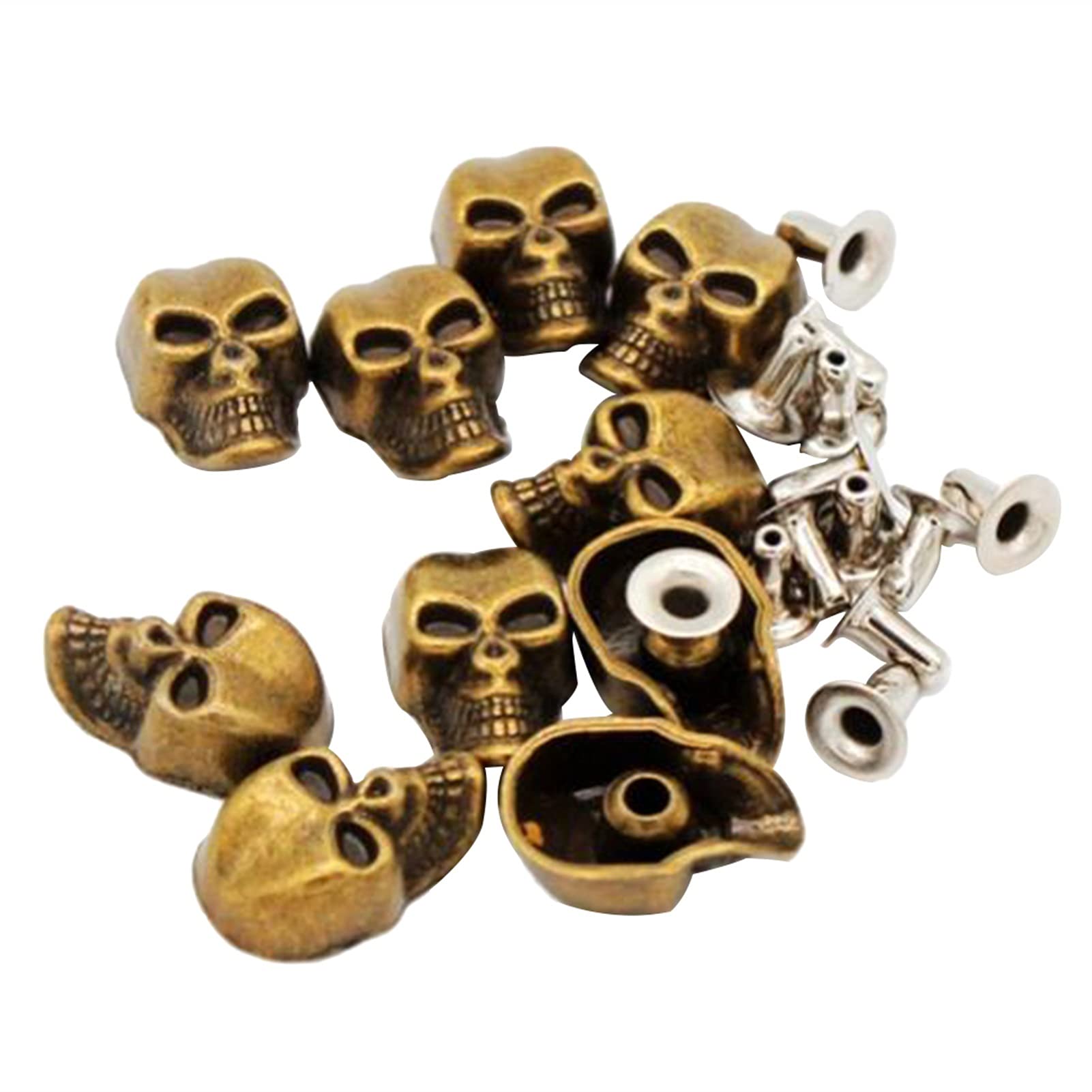 100 Sets DIY Skull Head Metal Double Cap Rivets Studs for Leather Craft, Jackets, Bags & Accessories - Perfect for Punk, Gothic & Biker Style Projects (As Shown)