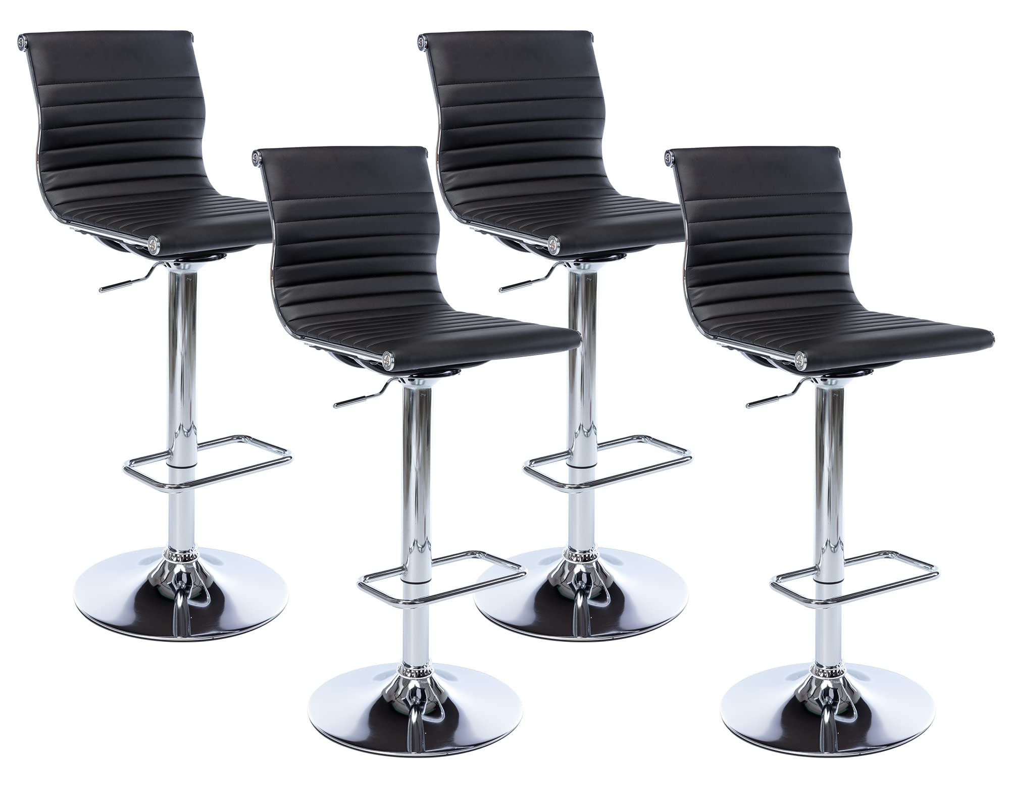 4 Pack Adjustable Height Swivel Bar Stools - Modern Faux Leather Counter Stools with Back Support for Kitchen Island, Breakfast Bar & Dining Room - Perfect for Entertaining & Casual Dining (Black)