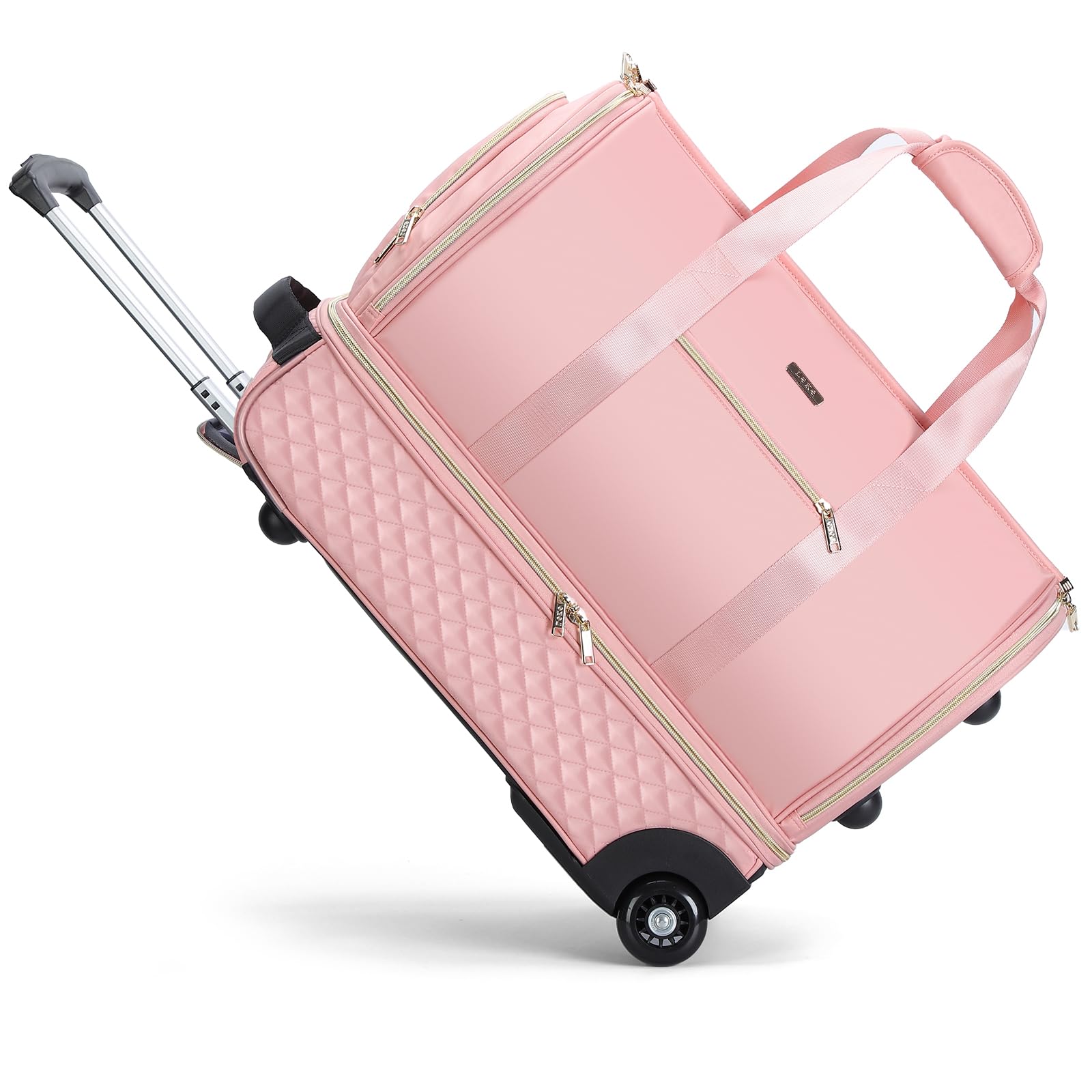 Convertible Rolling Garment Bag with Wheels & Shoe Compartment - Carry On Suitcase Trolley for Business Travel, Wedding & Weekend Trips | Durable Pink Travel Luggage for Airplanes, Hotels & Commuting