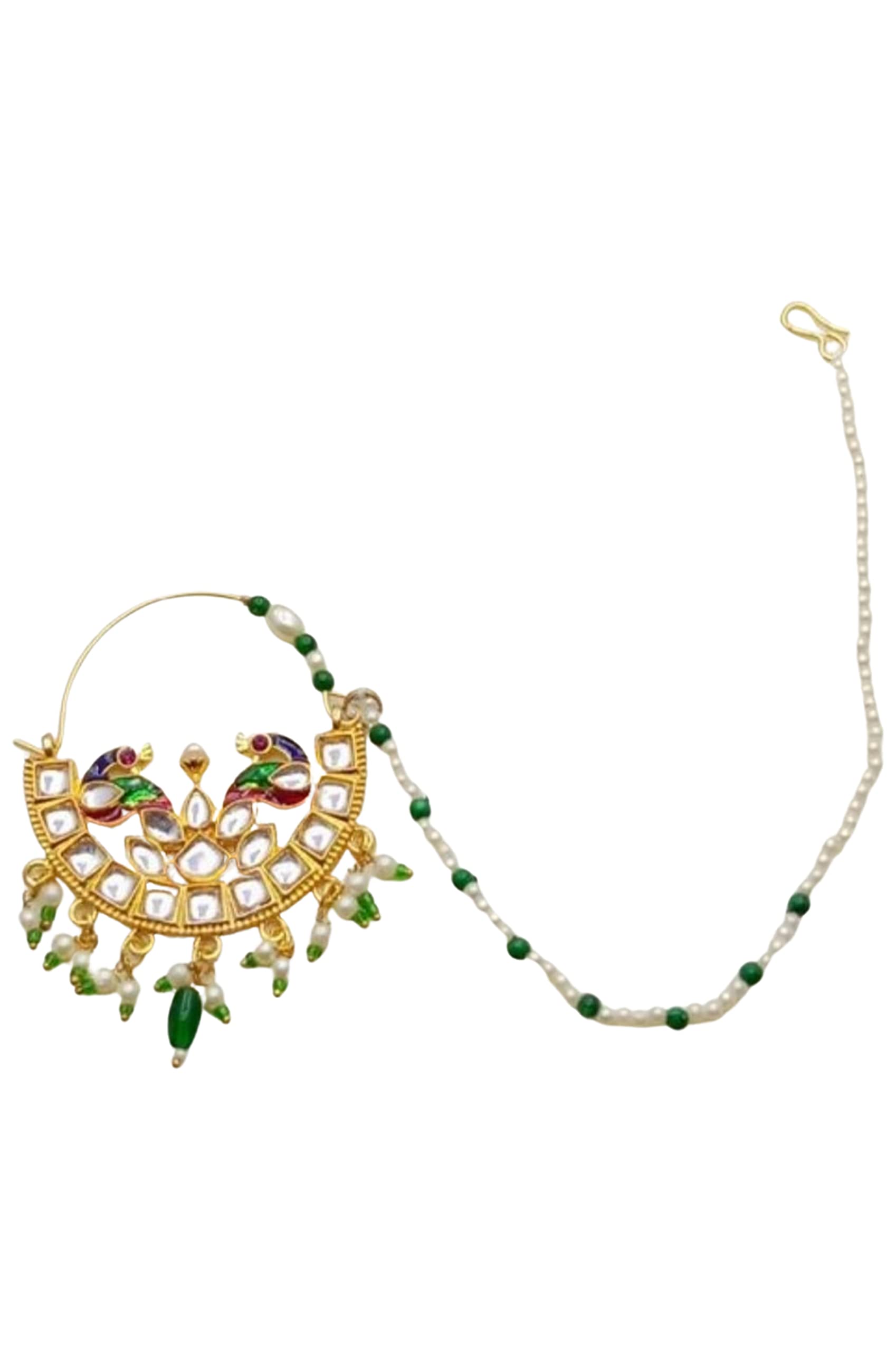 Sparkling Gold Plated Peacock Nose Ring for Women - Traditional Indian Nathiya/Nath Jewelry for Parties, Weddings & Festivals