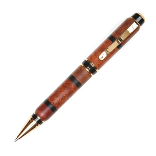 Premium Lanier Cigar Twist Pen - 24kt Gold Plated with Exotic Amboyna Burl & Red/Brown Mallee Wood Inlays - Luxury Writing Instrument for Business Gifts, Collectors & Executive Office Use