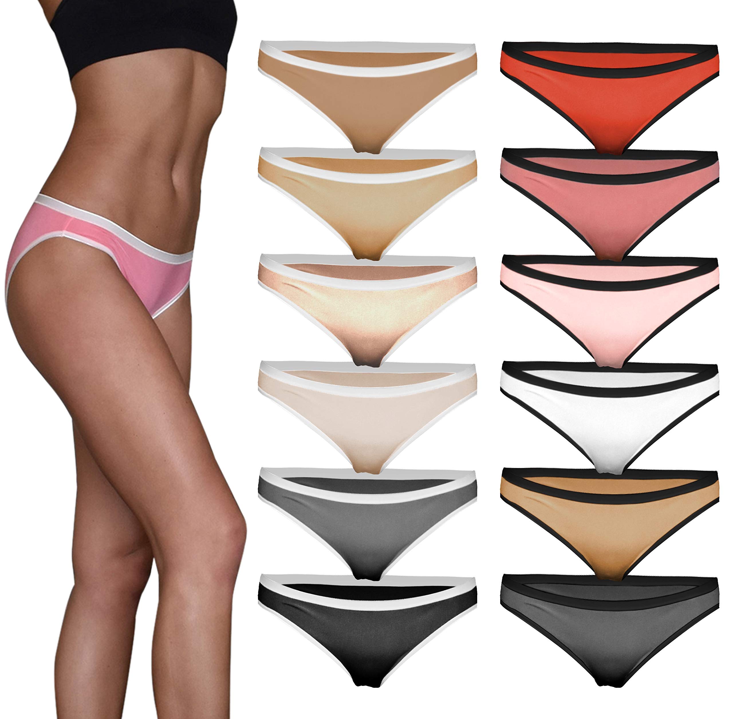 Sexy Basics Women's High Cut Leg Bikini Panties - Ultra-Smooth Microfiber Nylon Spandex Underwear | Multi-Pack (3/5/7 Pack) | Comfortable Everyday Wear for Yoga, Gym & Lounge