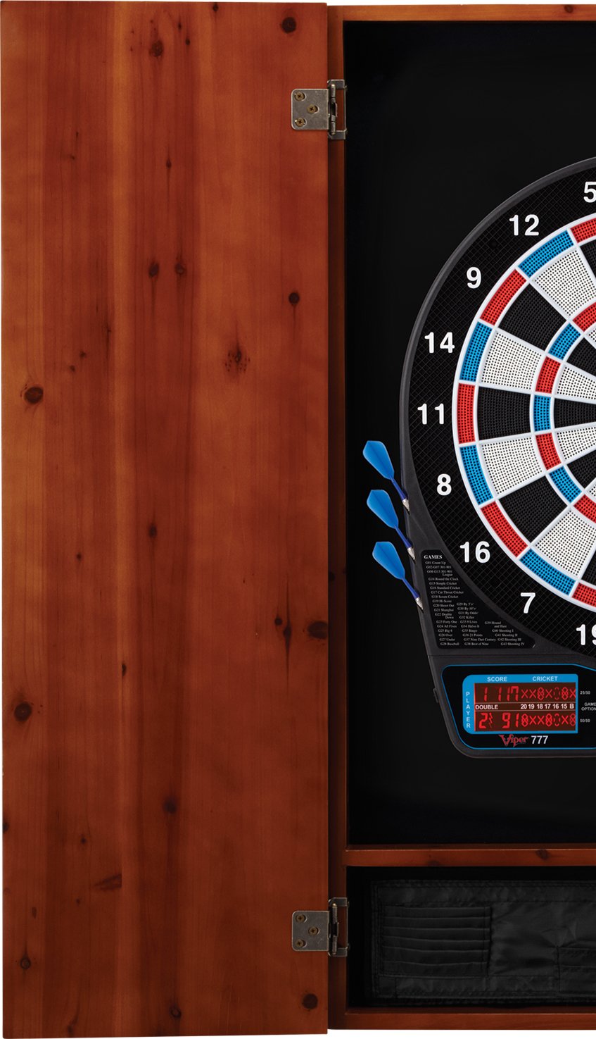 Premium Viper Metropolitan Solid Wood Dartboard Cabinet with Electronic Dartboard - Ready-to-Play Bundle Includes 2 Sets of Soft-Tip Darts & Integrated Storage - Multiple Stain Options for Home Game Room, Man Cave or Bar Entertainment