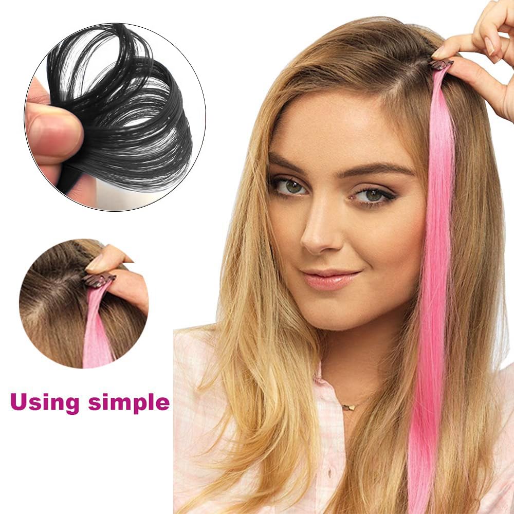 Fapiwen 6pcs Straight Black Hair Extensions for Women - Clip-in Synthetic Hair Weft for Volume & Length - Perfect for Parties, Weddings & Daily Styling